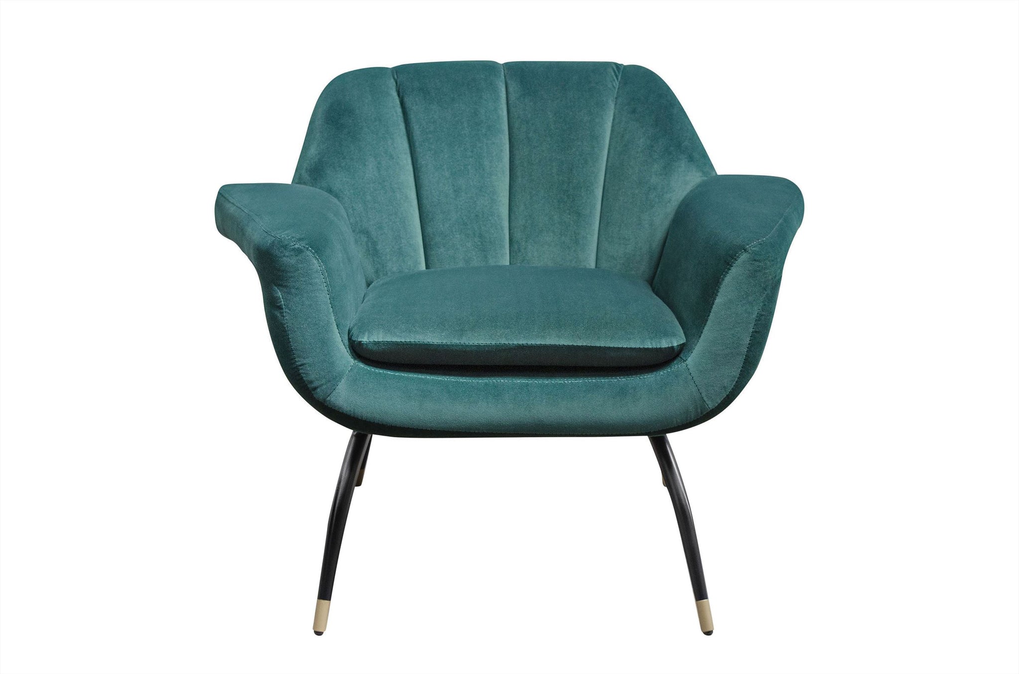 Fauteuil Abbey in groen velvet met zwart metalen onderstel