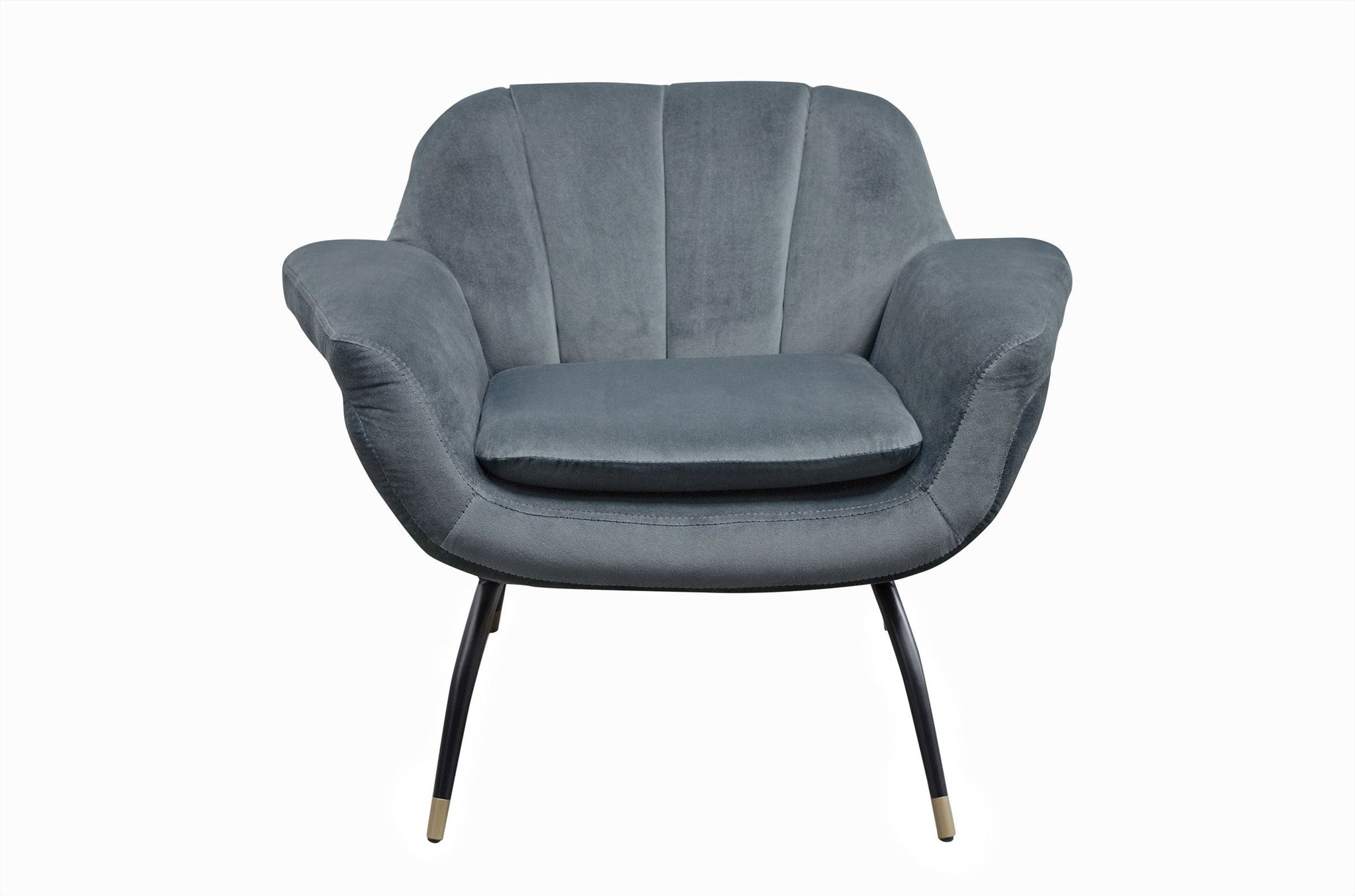 Fauteuil Abbey in slate velvet met zwart metalen onderstel