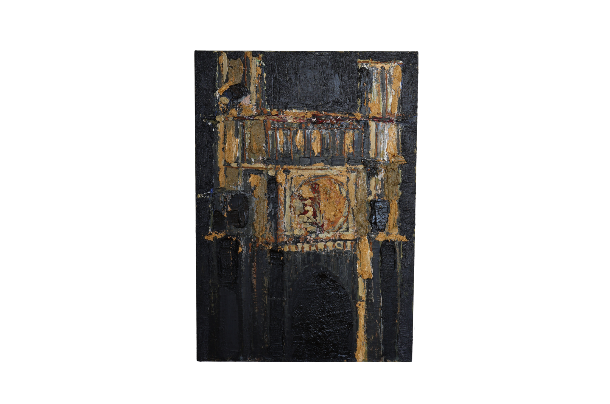 Abstract reliëf schilderij op doek door Gerard van Iersel met aardetinten en gelaagde verfstructuur