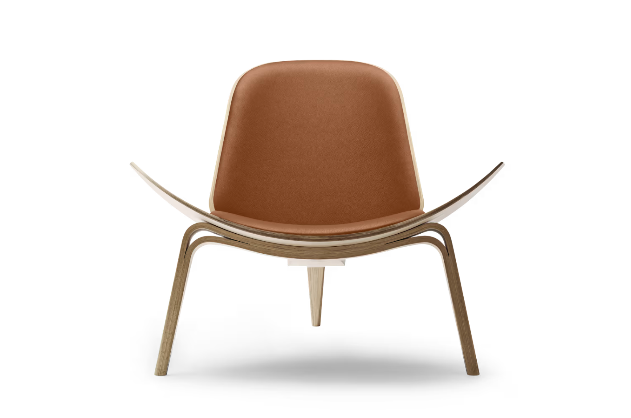 CH07 Shell fauteuil in wit geolied eiken met leren bekleding Thor 307