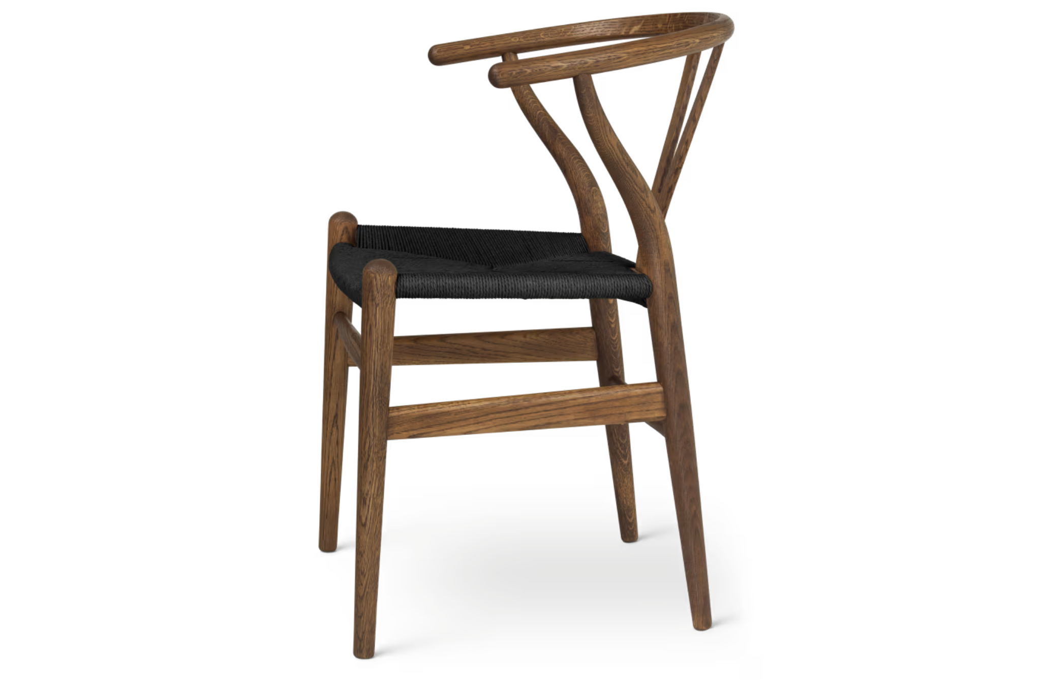 Detail van Wishbone stoel met Y-vormige rugleuning en zwart papercord