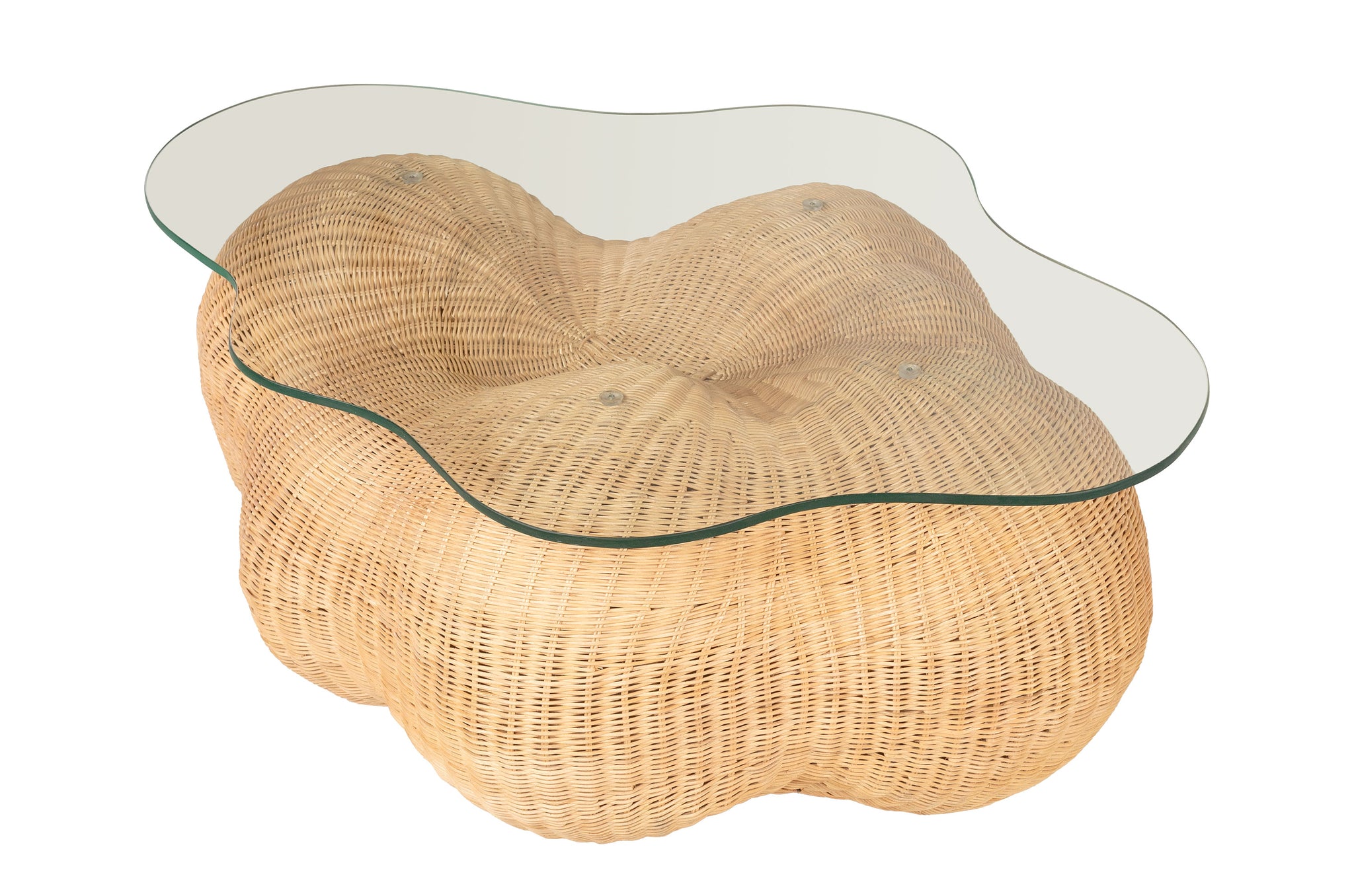 Rotan salontafel met stalen frame en gehard glas