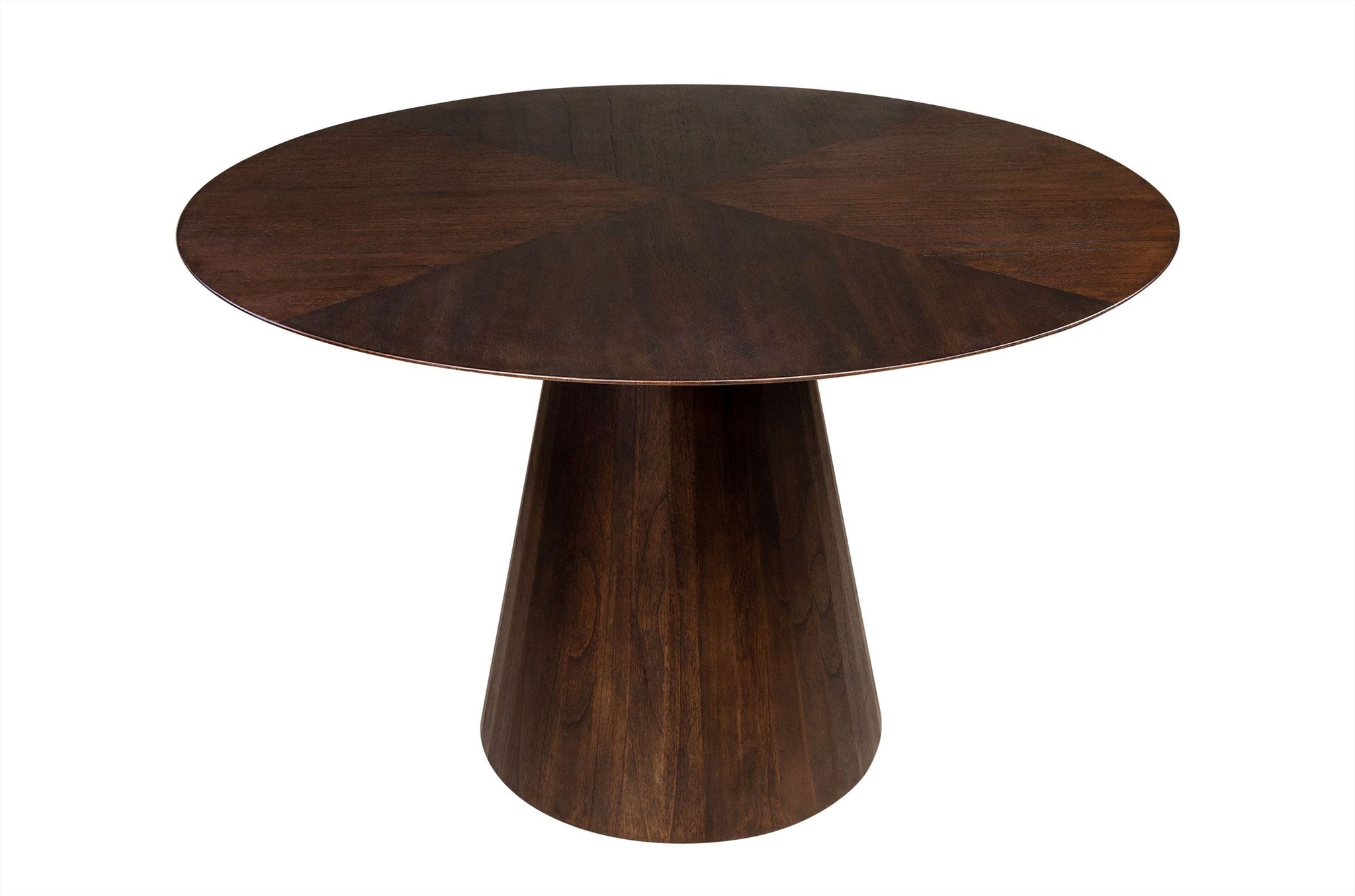 Detail van ronde houten eettafel Congo Ø120