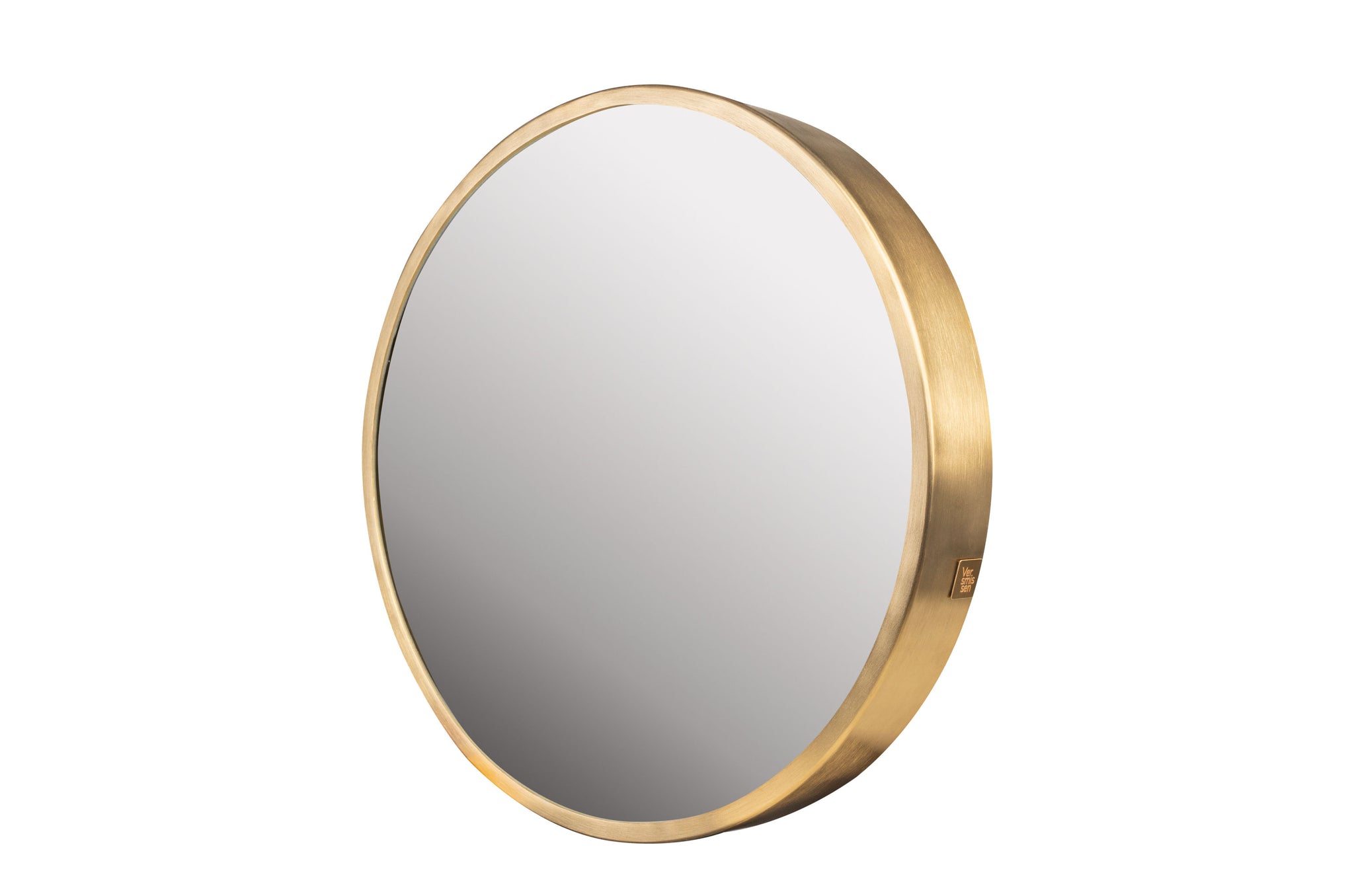 Minimalistische spiegel in geborsteld goud.