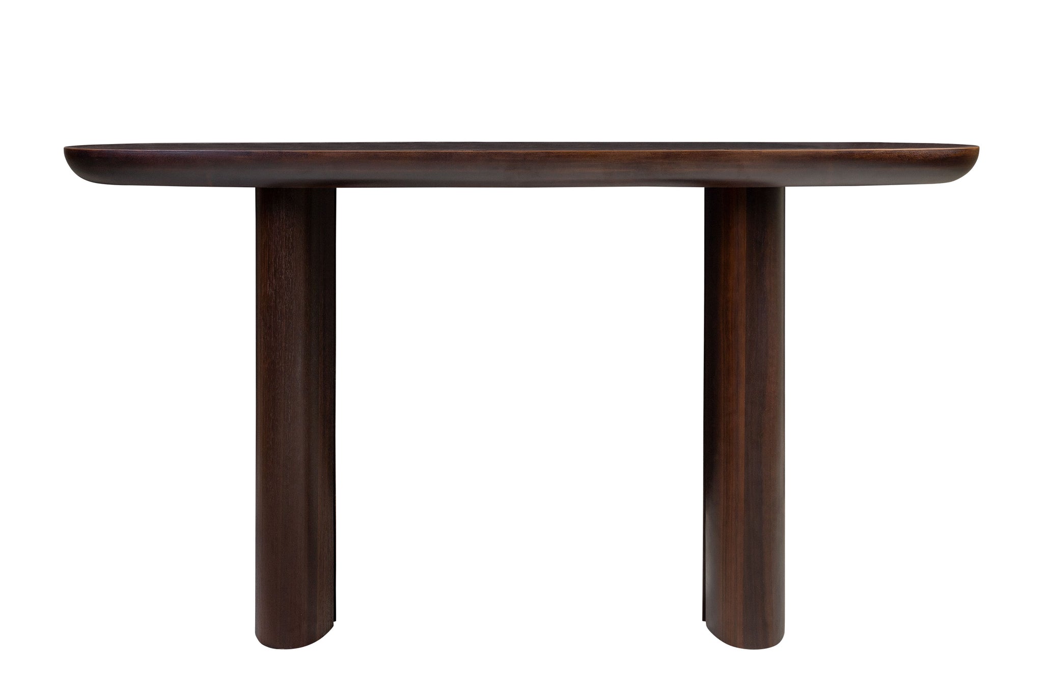 Design consoletafel in donkerbruin eucalyptusfineer met natuurlijke nerfstructuur – Durban