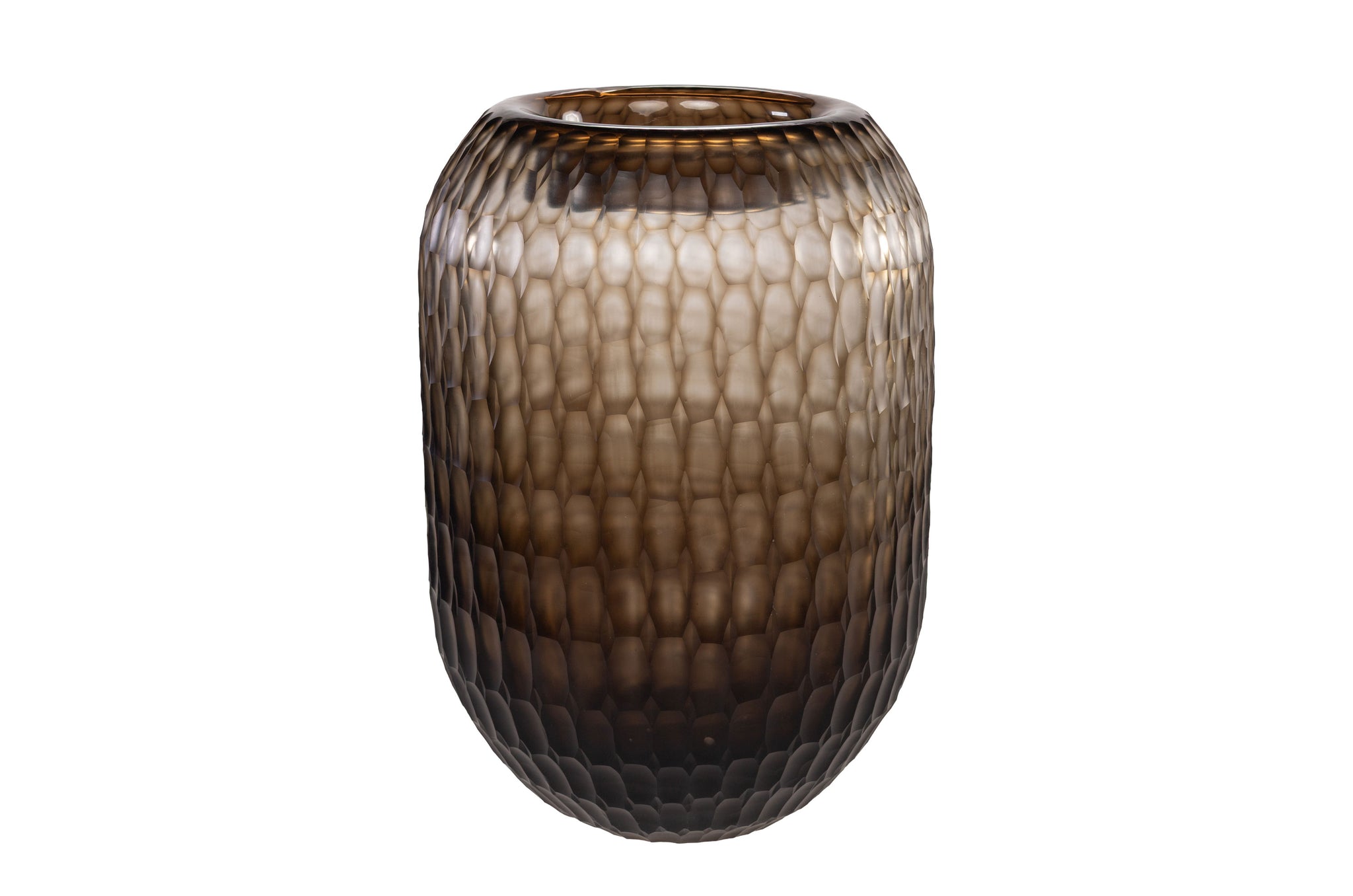 Handgemaakte designvaas van massief glas in smoke–brown kleurverloo