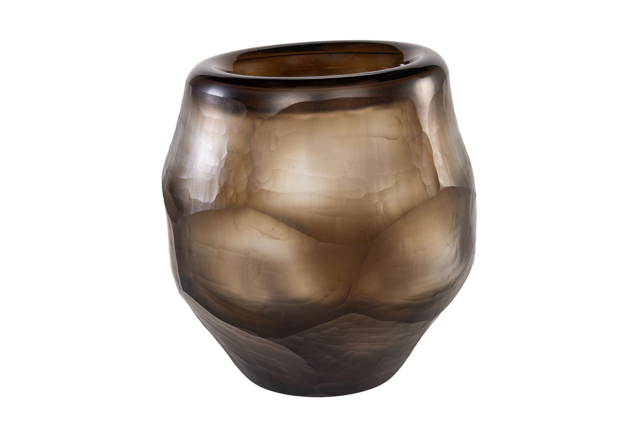 Handgemaakte glazen vaas in warme smoke-amber kleur