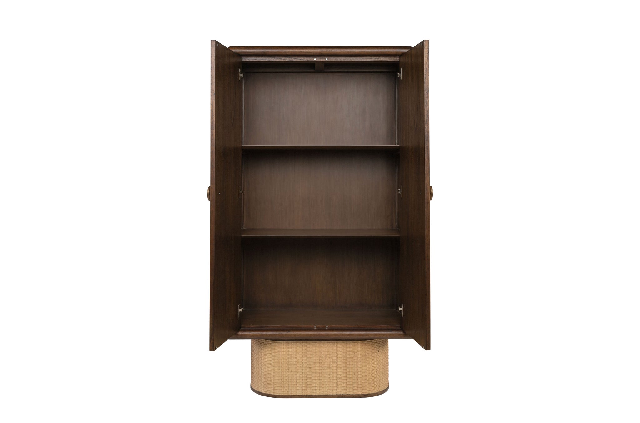 Design opbergkast in roasted coffee en naturel rotan