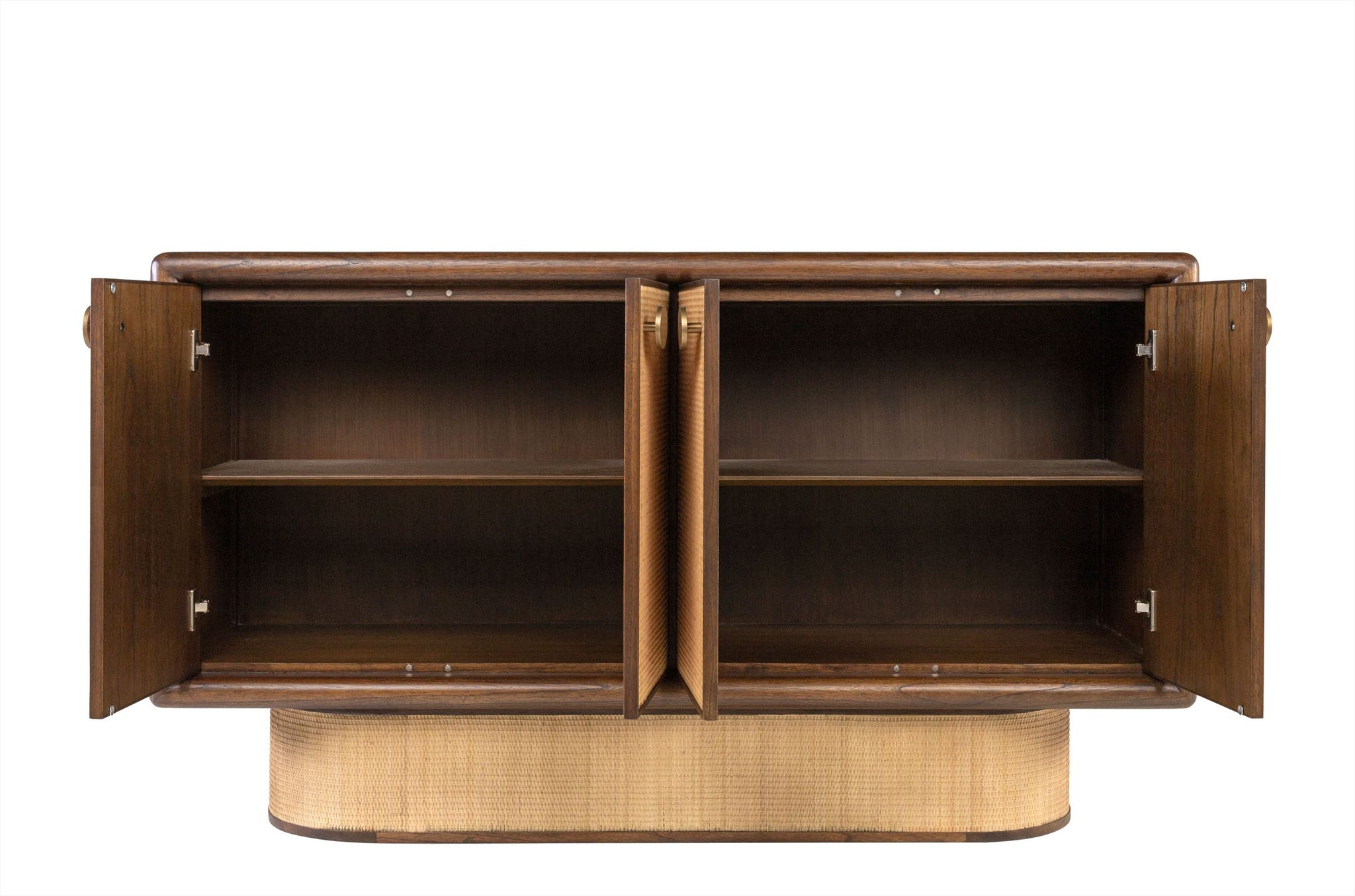 Natuurlijk houten dressoir Granada met rotan fronten en roasted coffee frame.