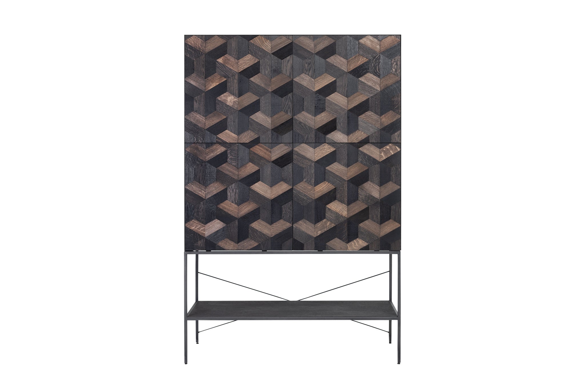 Barkast Illusion met eiken parketdelen en stalen frame