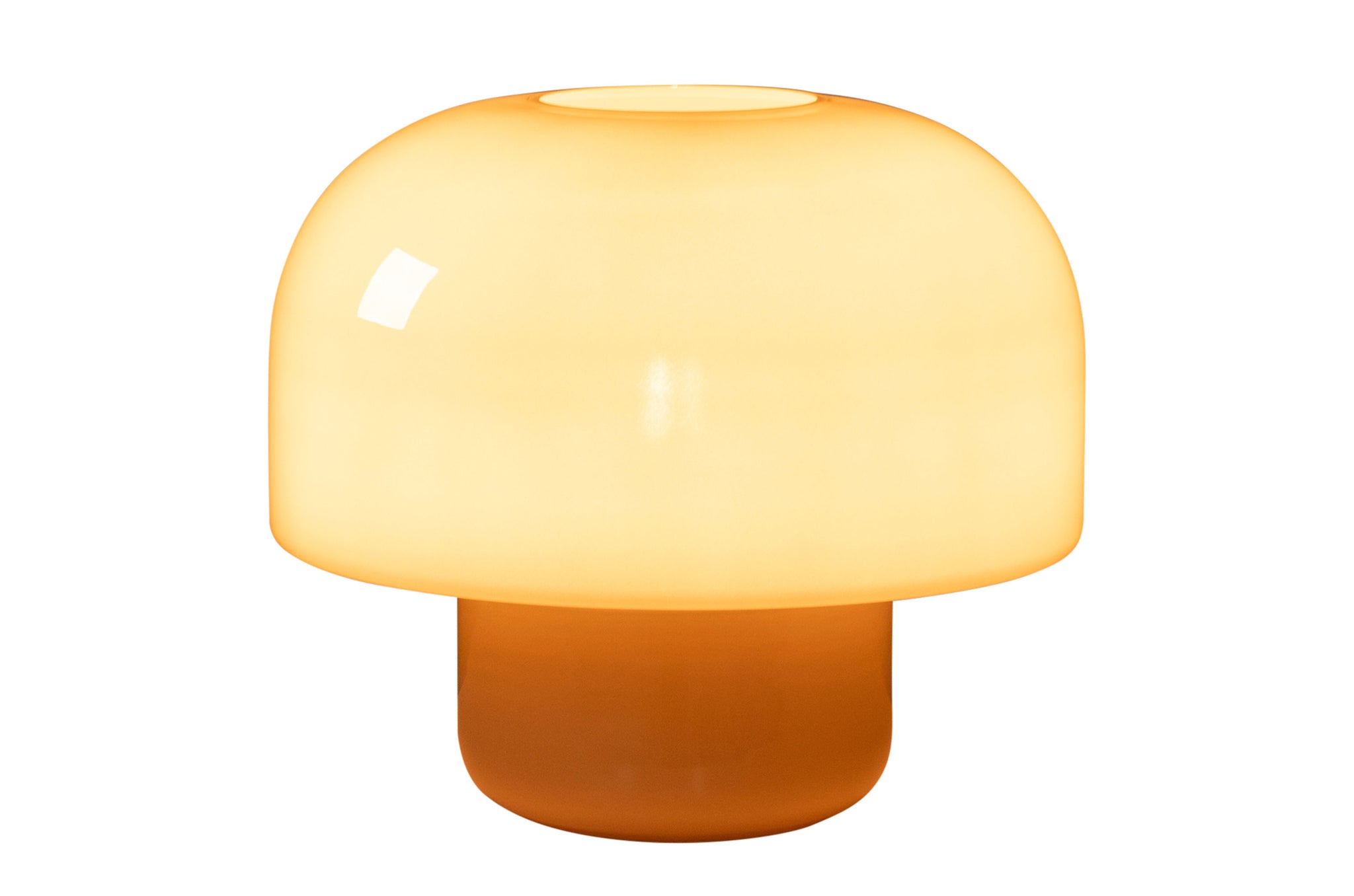 Glazen tafellamp Kasumi Wide met breed silhouet en warme kleurstelling