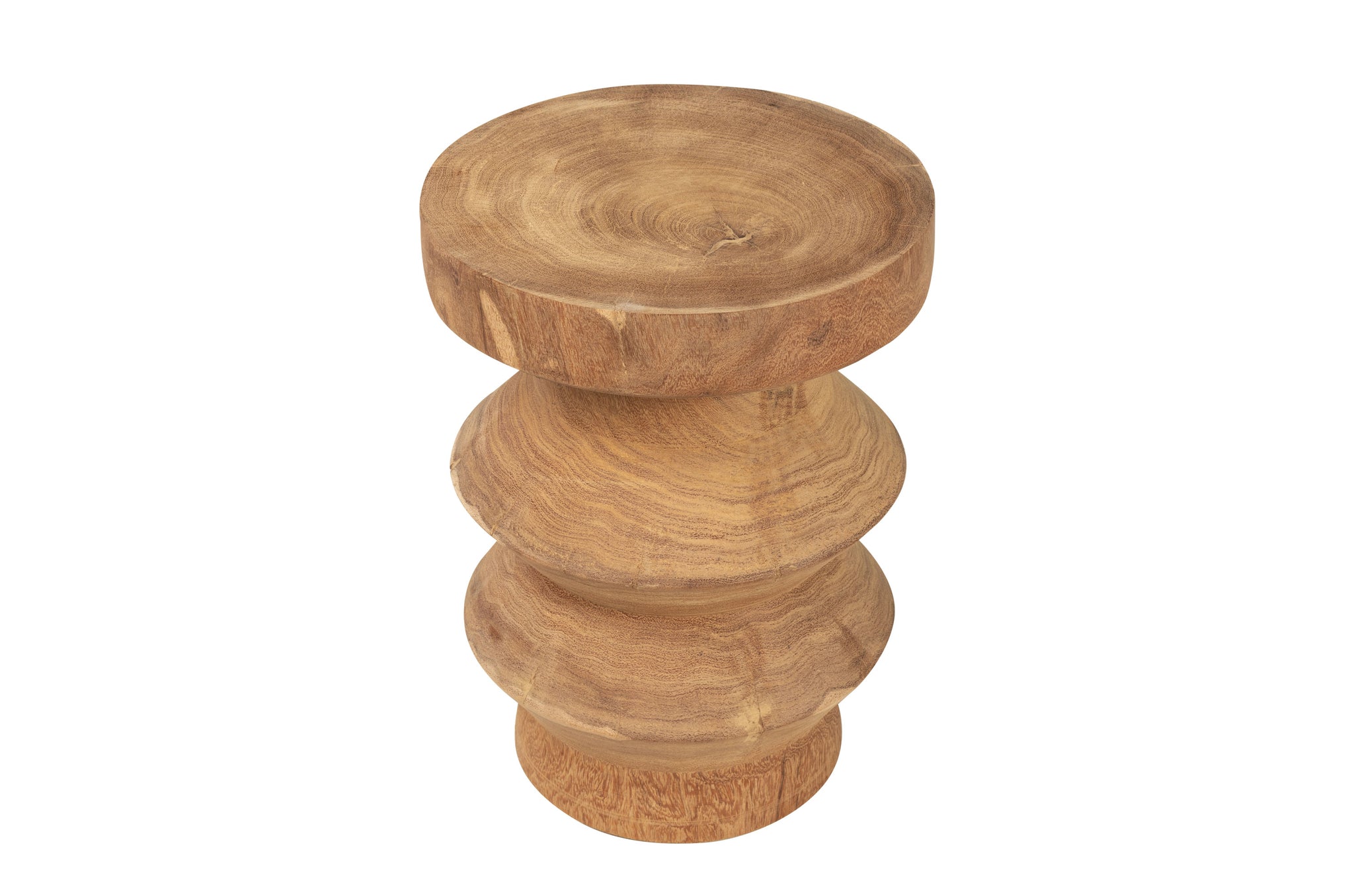 Design bijzettafel in massief dimbhout met gelaagd silhouet