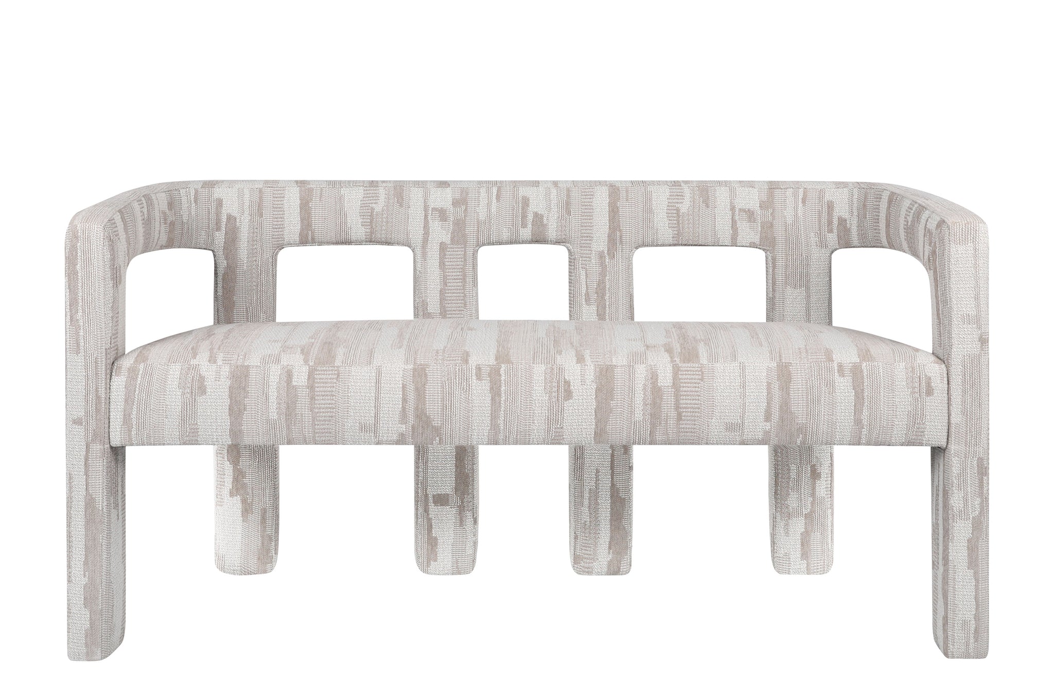 Eetkamerbank Madison in Scape Sand met sculpturale vormen en open rug