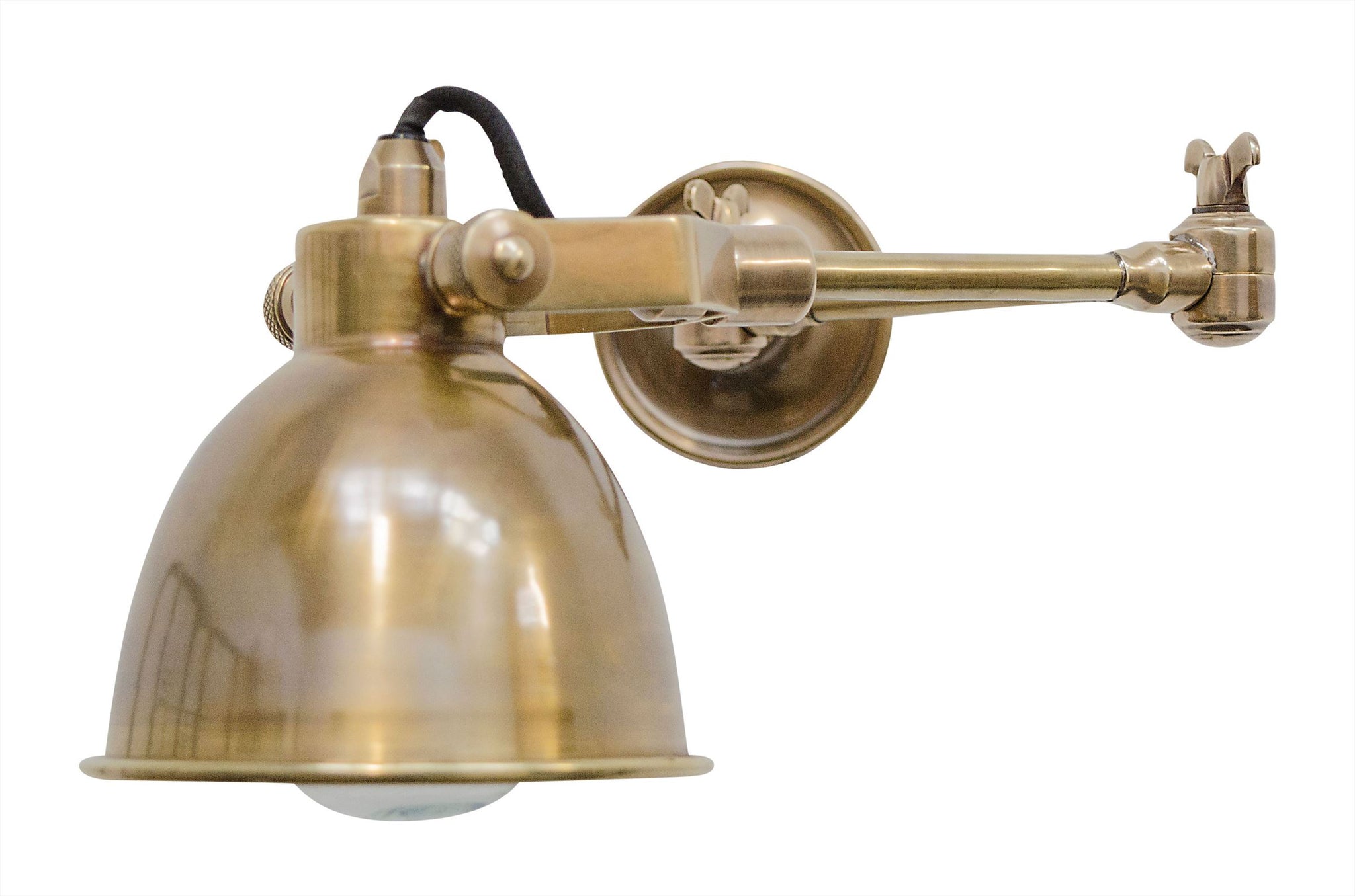 Verstelbare wandlamp van antiek messing met klassieke kap – Versmissen Maxim Swing