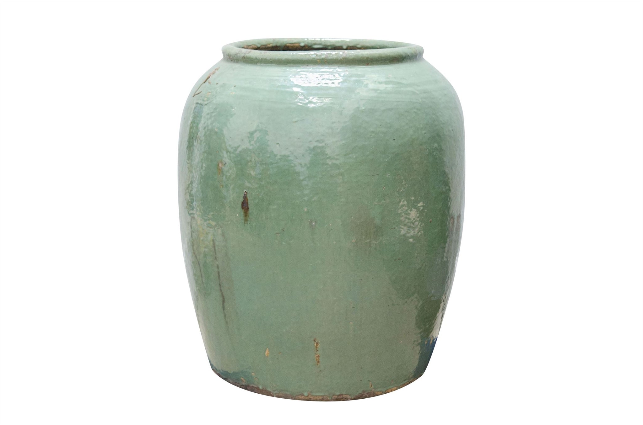 Antieke plantenpot Jiangsu van aardewerk met groen geglazuurde afwerking