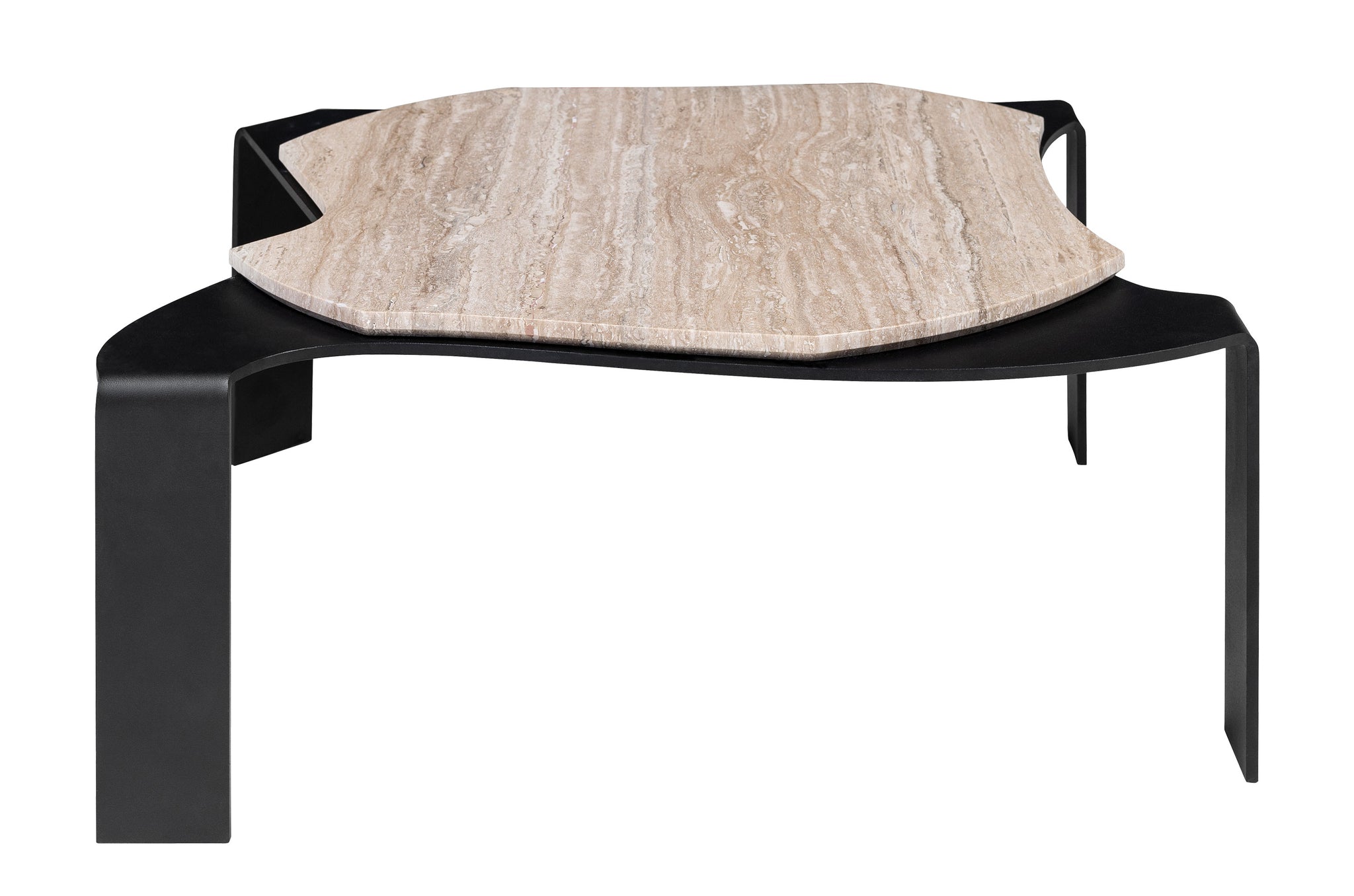 Design salontafel van travertijn met organisch gevormd blad