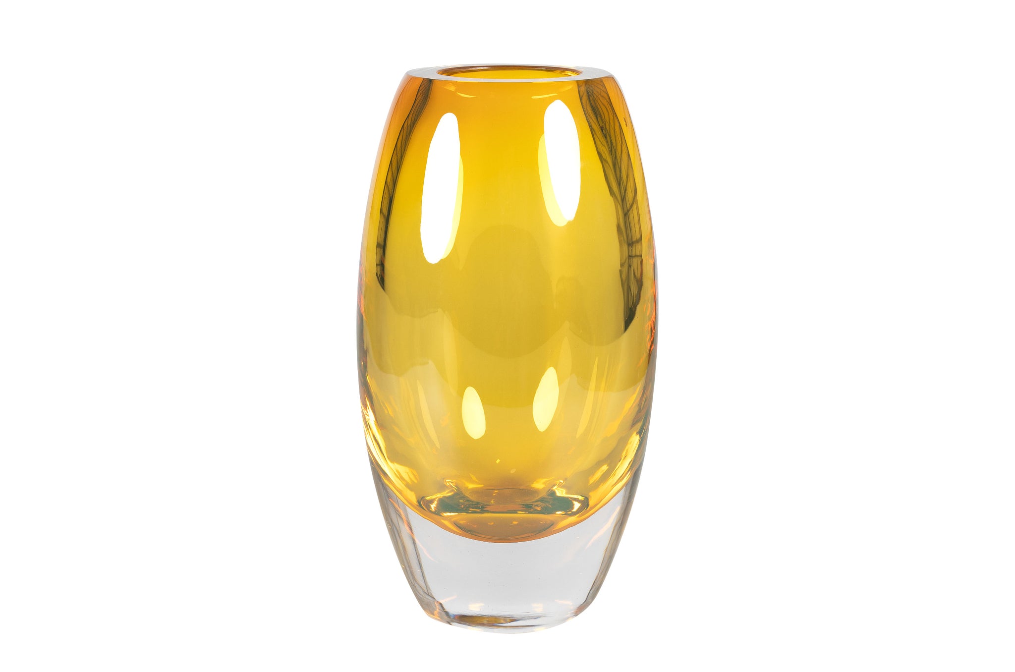Luxe mondgeblazen Eco Crystal schaal in warme amberkleur, gesigneerd door Nelson Figueiredo.