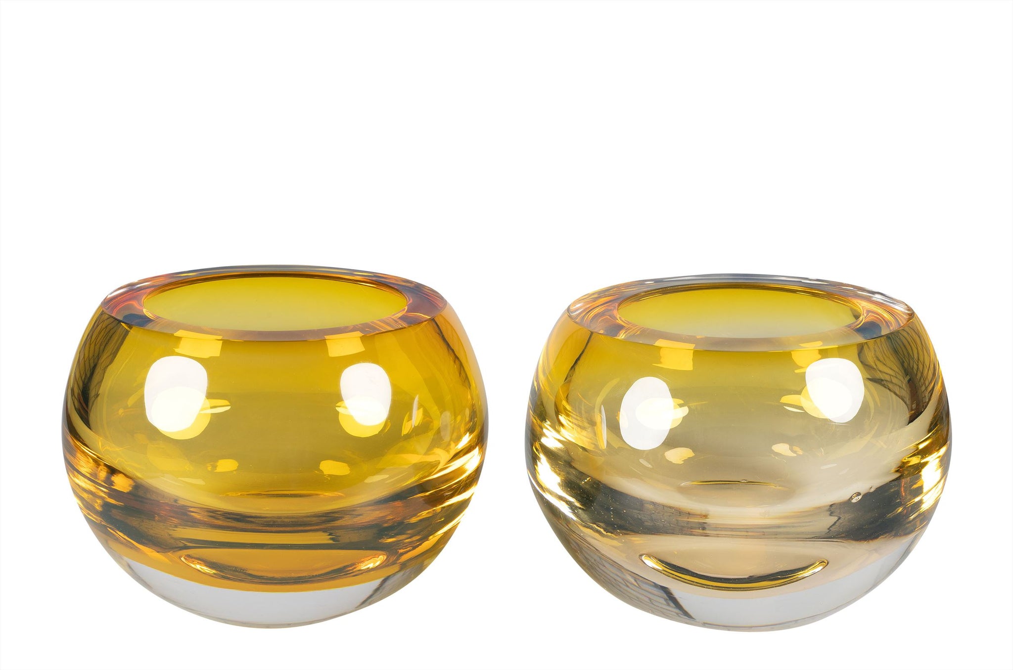 Luxe mondgeblazen Eco Crystal schaal in warme amberkleur, gesigneerd door Nelson Figueiredo.