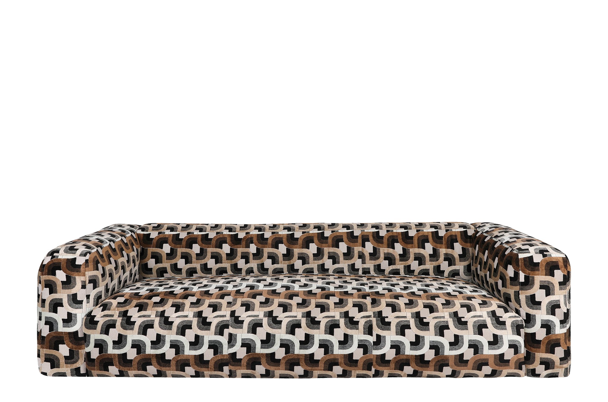 Bank Olivier 3-zits in Chain 1 stof met grafisch patroon in bruin, zwart en crème
