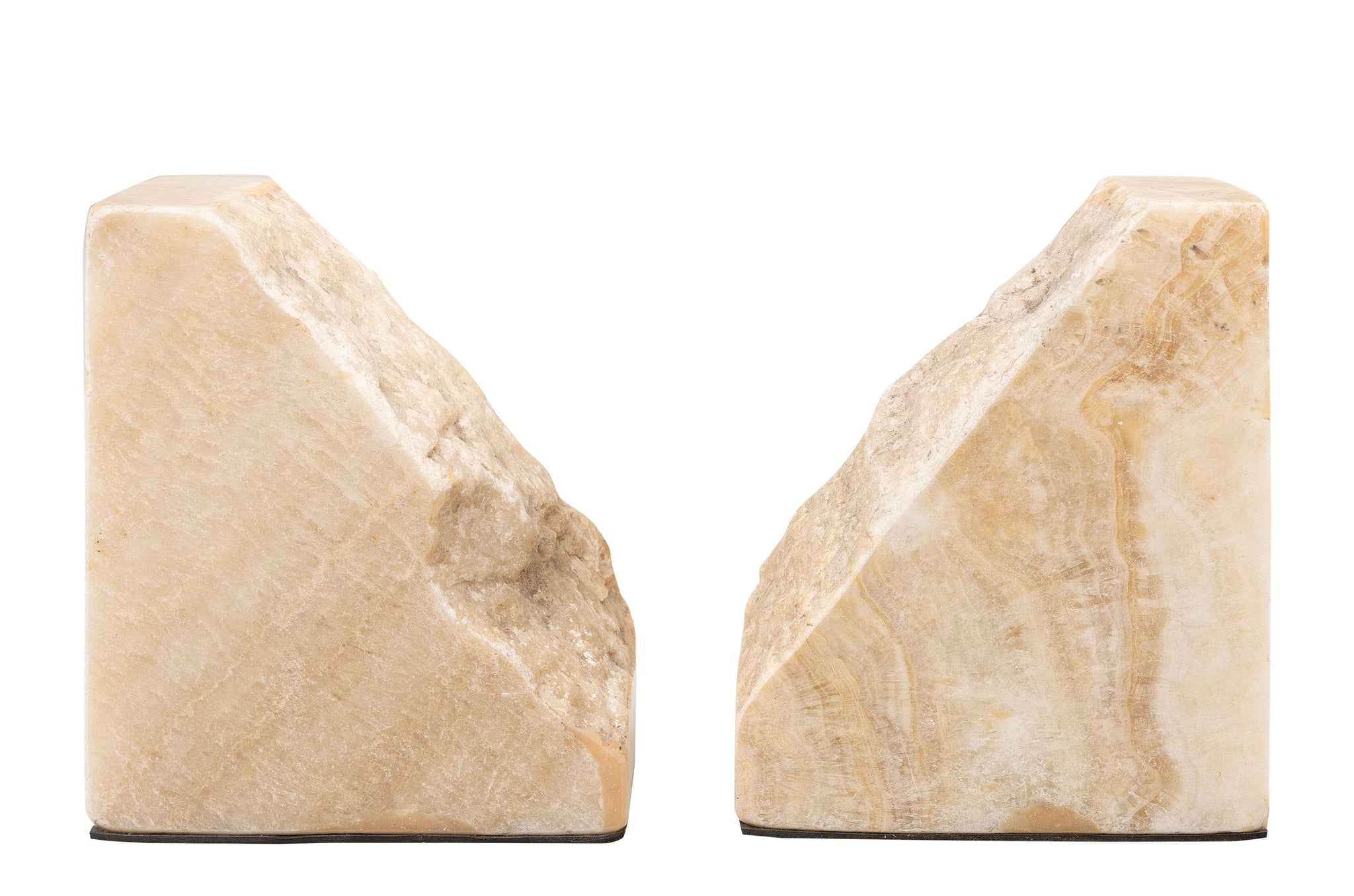 Massieve onyx boeksteunen met neutrale uitstraling.