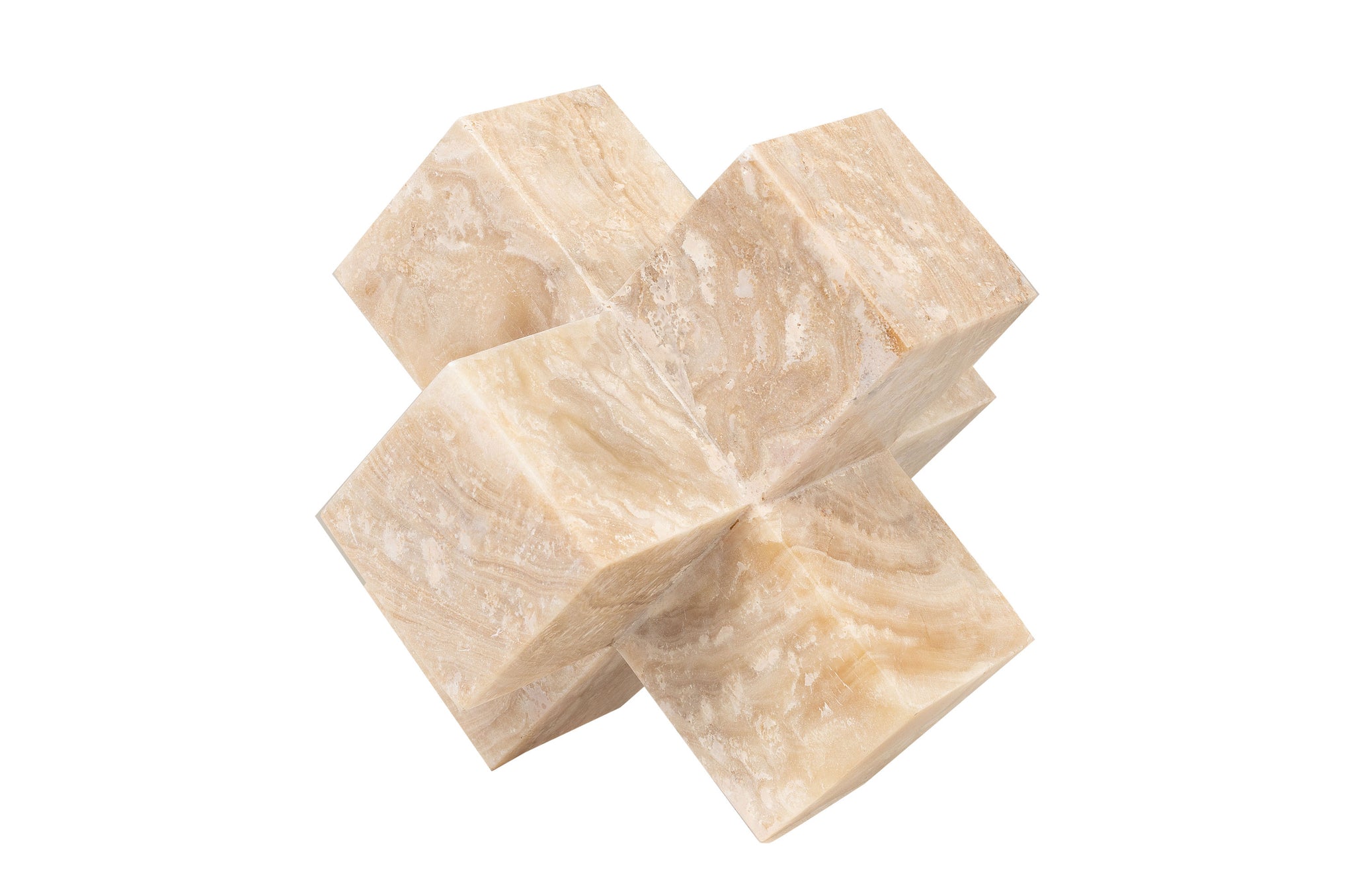 Massief onyx object met natuurlijke tekening en blokstructuur.