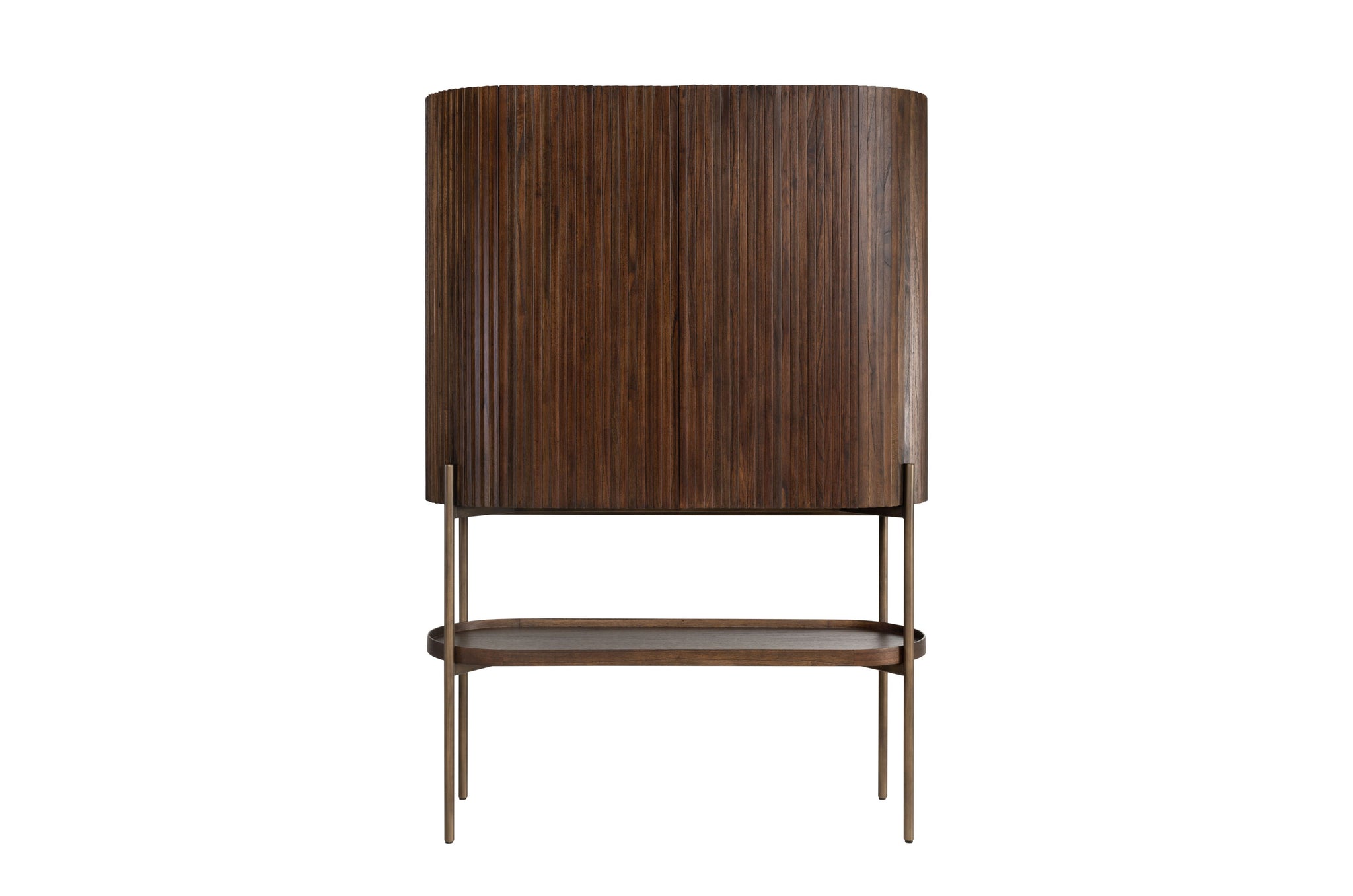 Barkast Pogoro van mindi-hout in roasted coffee en dark brass frame