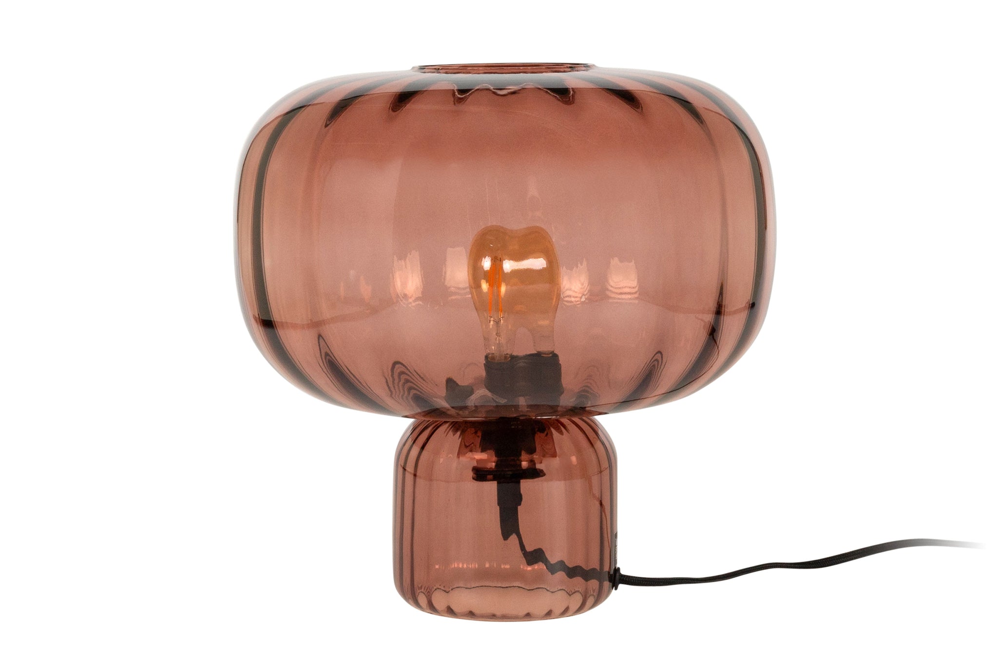 Detail van glazen tafellamp Pumpkin met ronde vorm en marsala tint