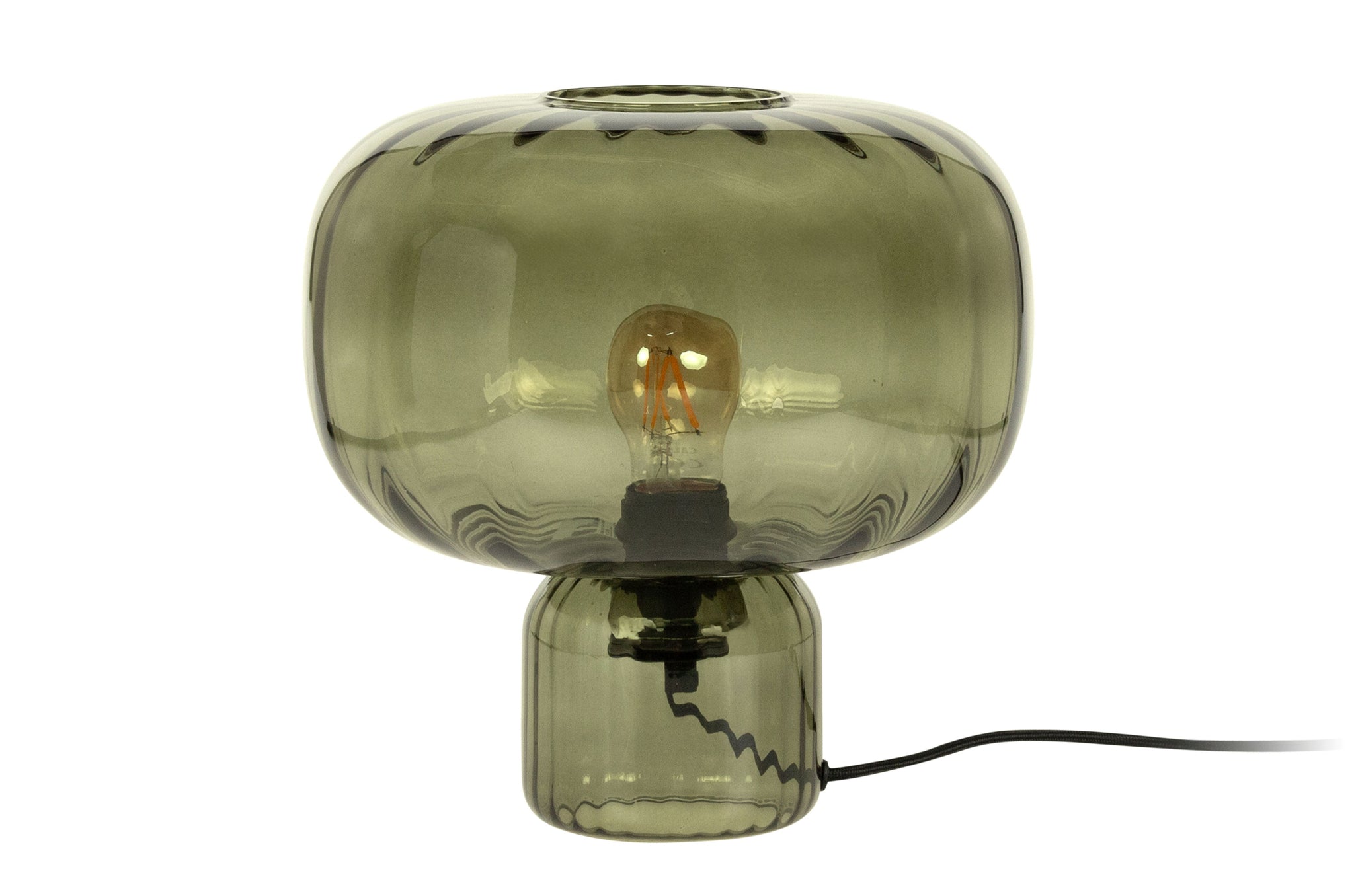 Detail van glazen tafellamp Pumpkin met ronde vorm en smoked green tint