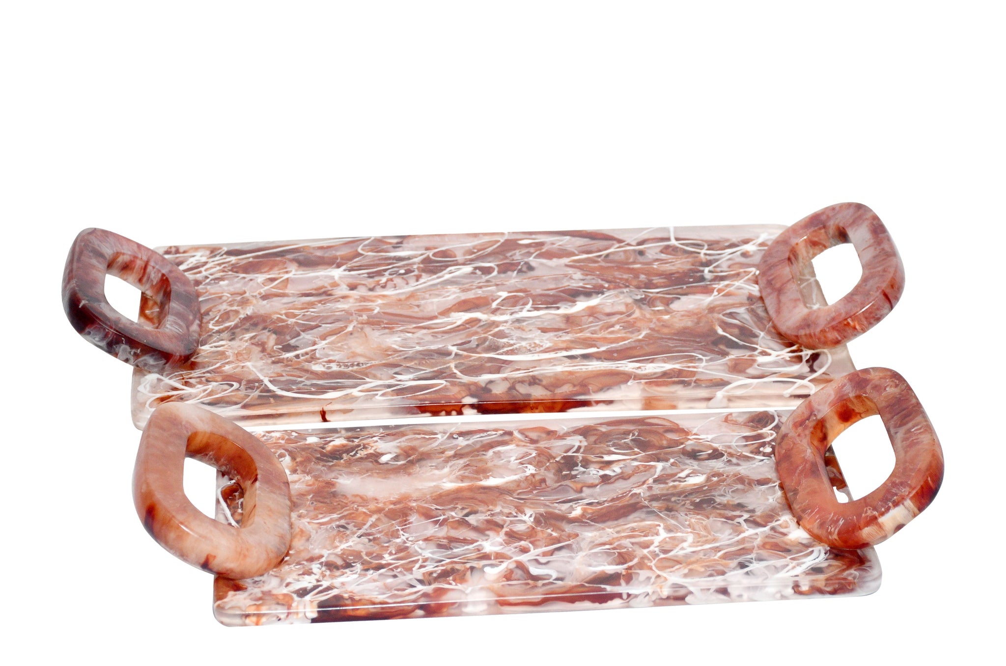 Luxe dienbladen set met zachte marmertekening en resin afwerking.