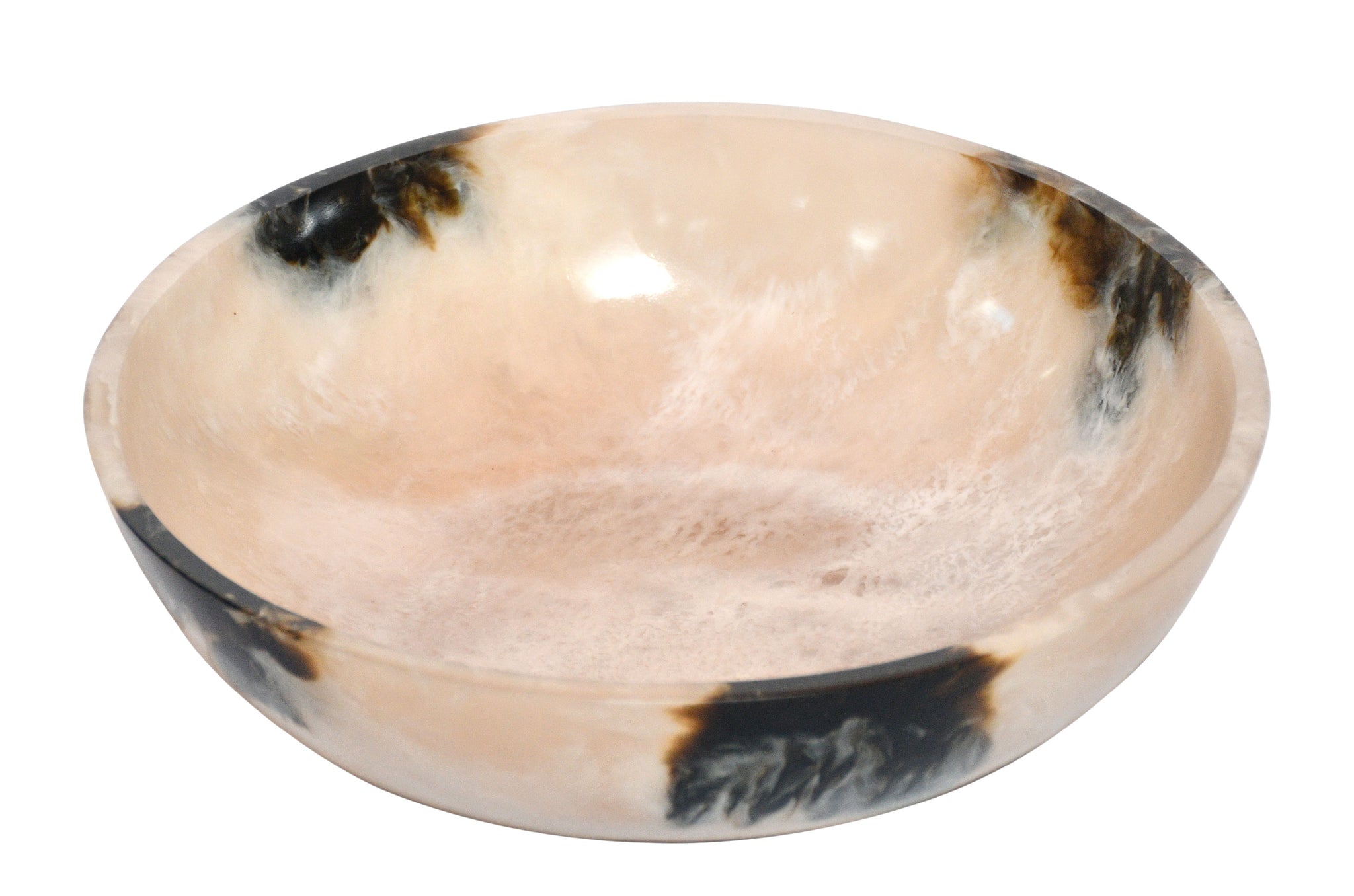 Ronde decoratieve schaal van resin in black/cream transparant