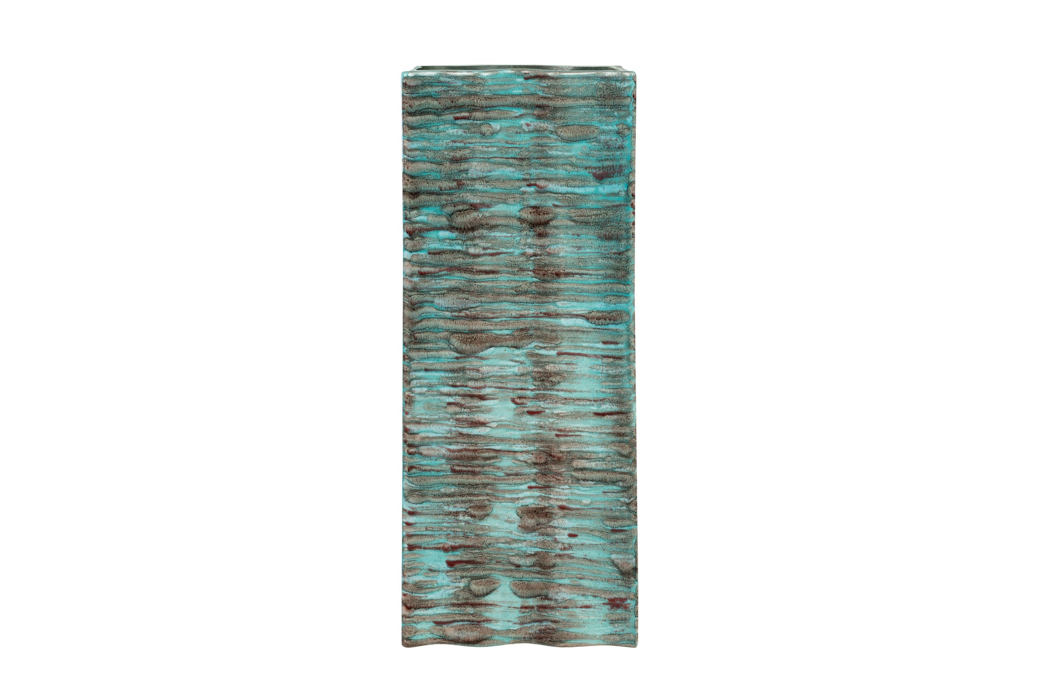 Handgemaakte vaas Ripple van aardewerk met rustic blue glazuur