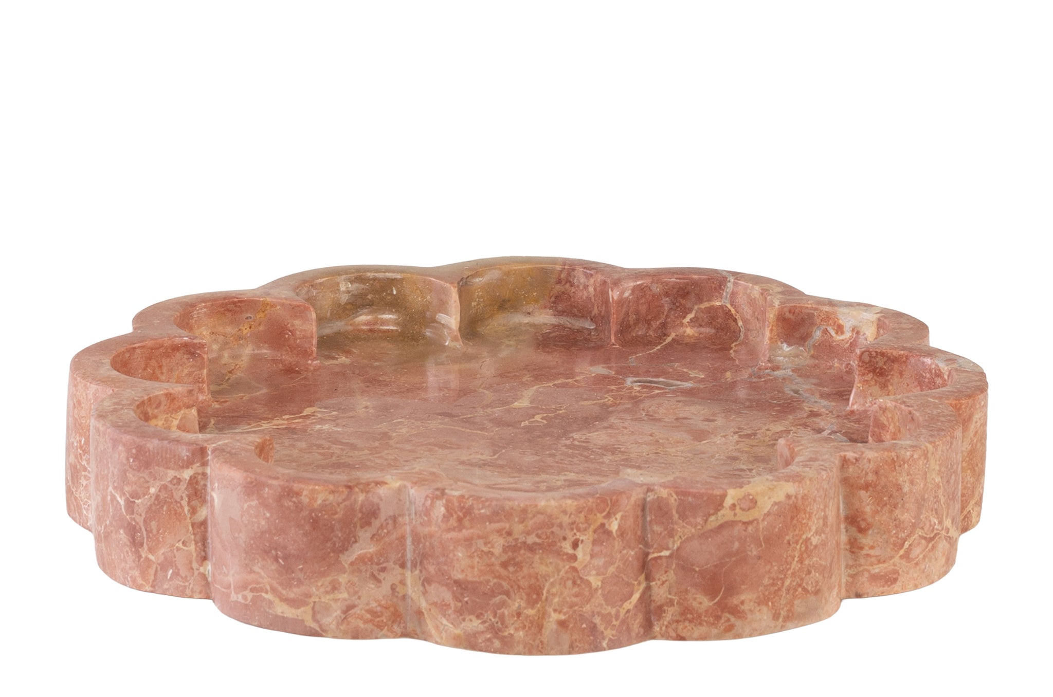 Plateau Kalipare in roze marmer met natuurlijke aders en organische contouren.