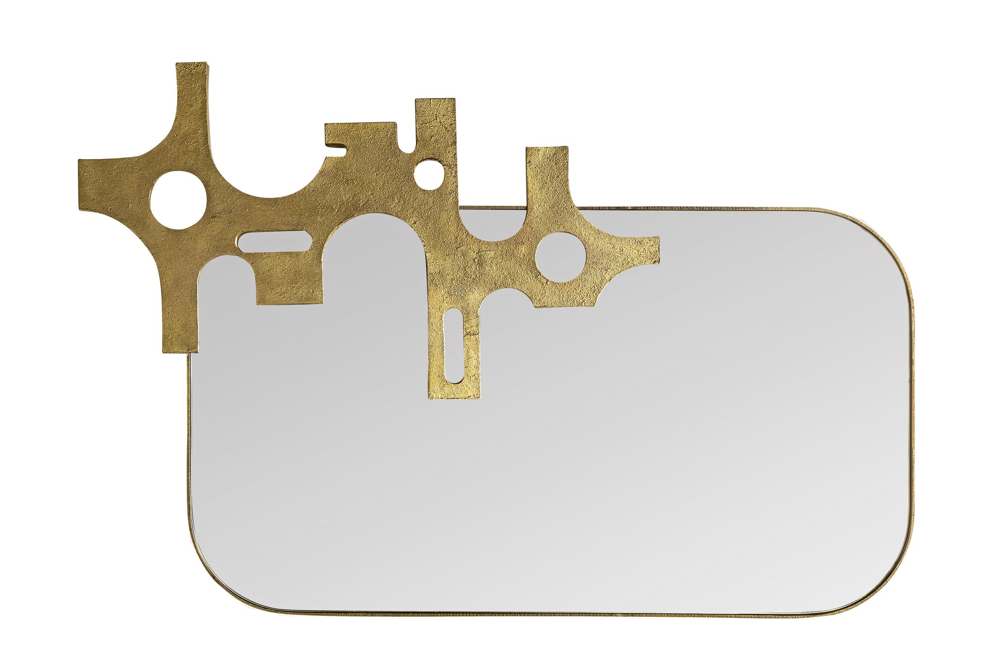 Designspiegel Savage met bronzen aluminium detail en afgeronde rechthoekige vorm.