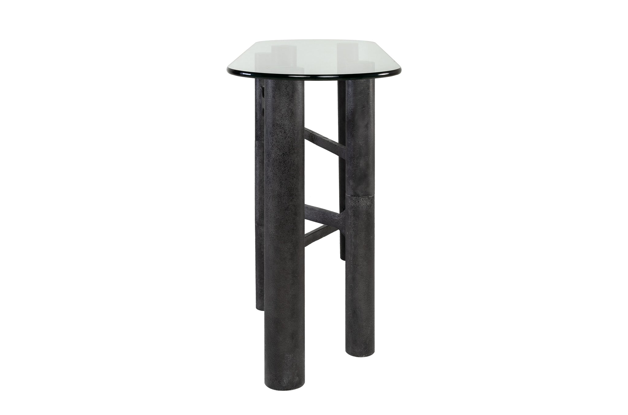 Consoletafel Shad van Versmissen met aluminium onderstel en glazen blad