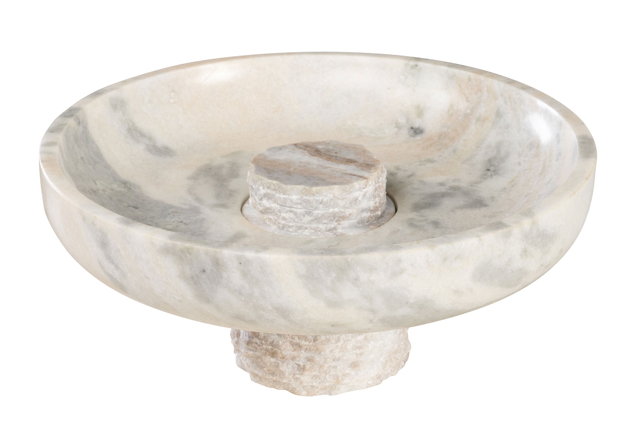 Luxe natuurstenen schaal met zachte beige-grijze marmertekening.