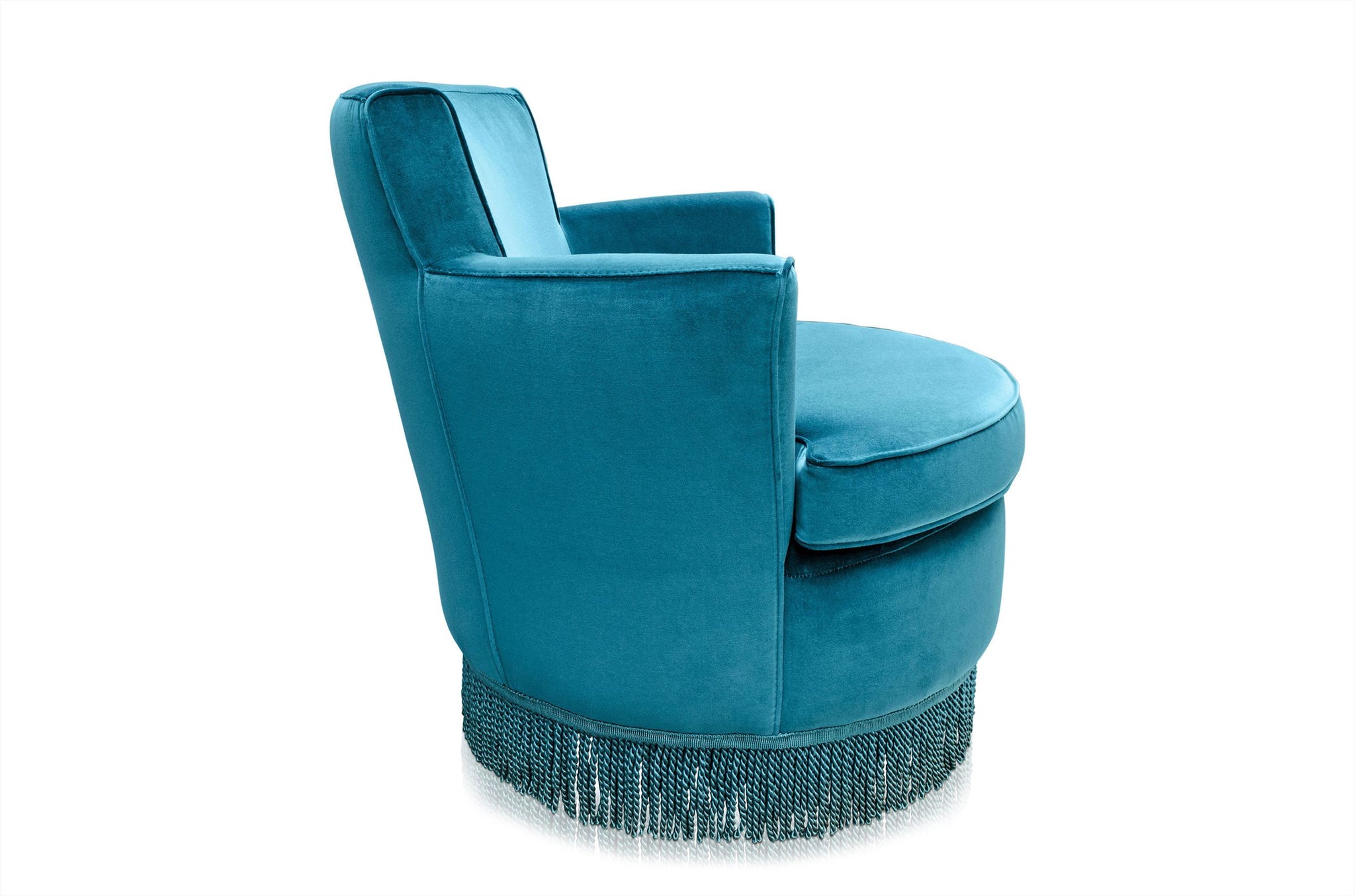 Luxe petrolkleurige velvet fauteuil met ronde vorm