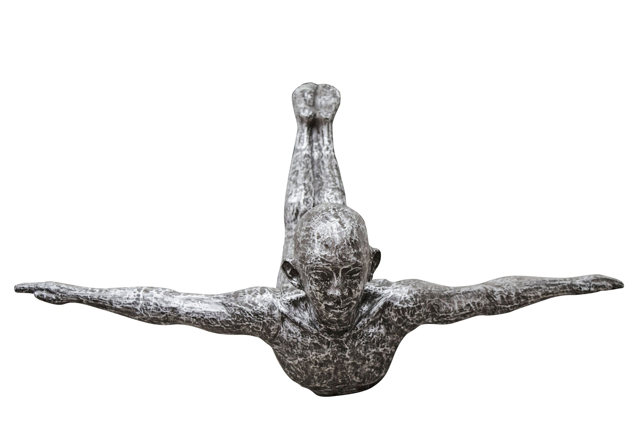 Abstract beeld met lange, dynamische lijnen in zilvergrijze tint.