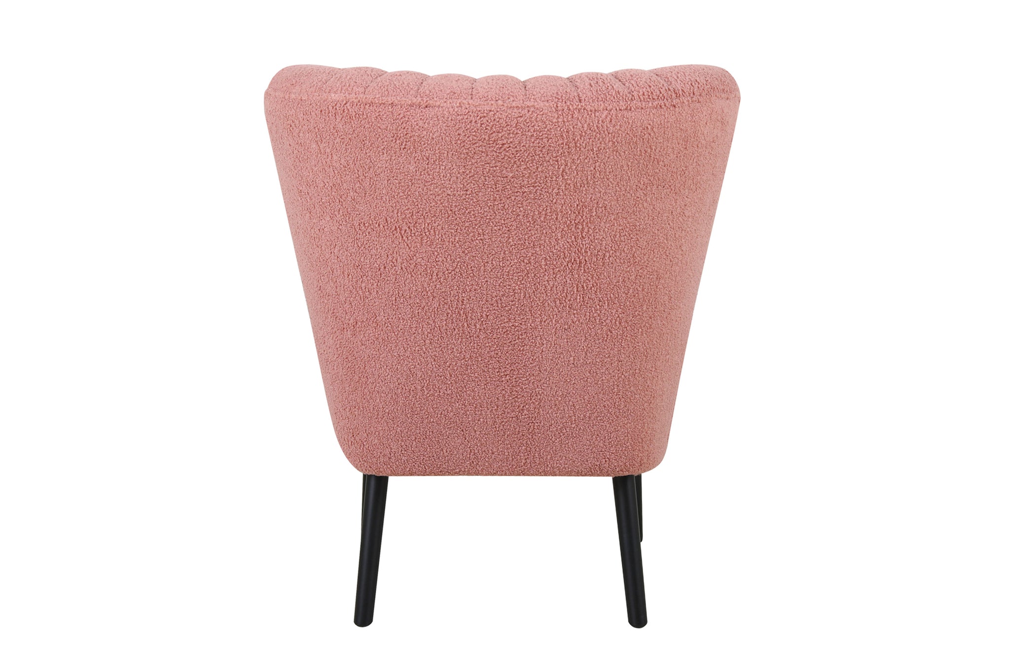 Compacte roze fauteuil met zachte stoffering en retro uitstraling
