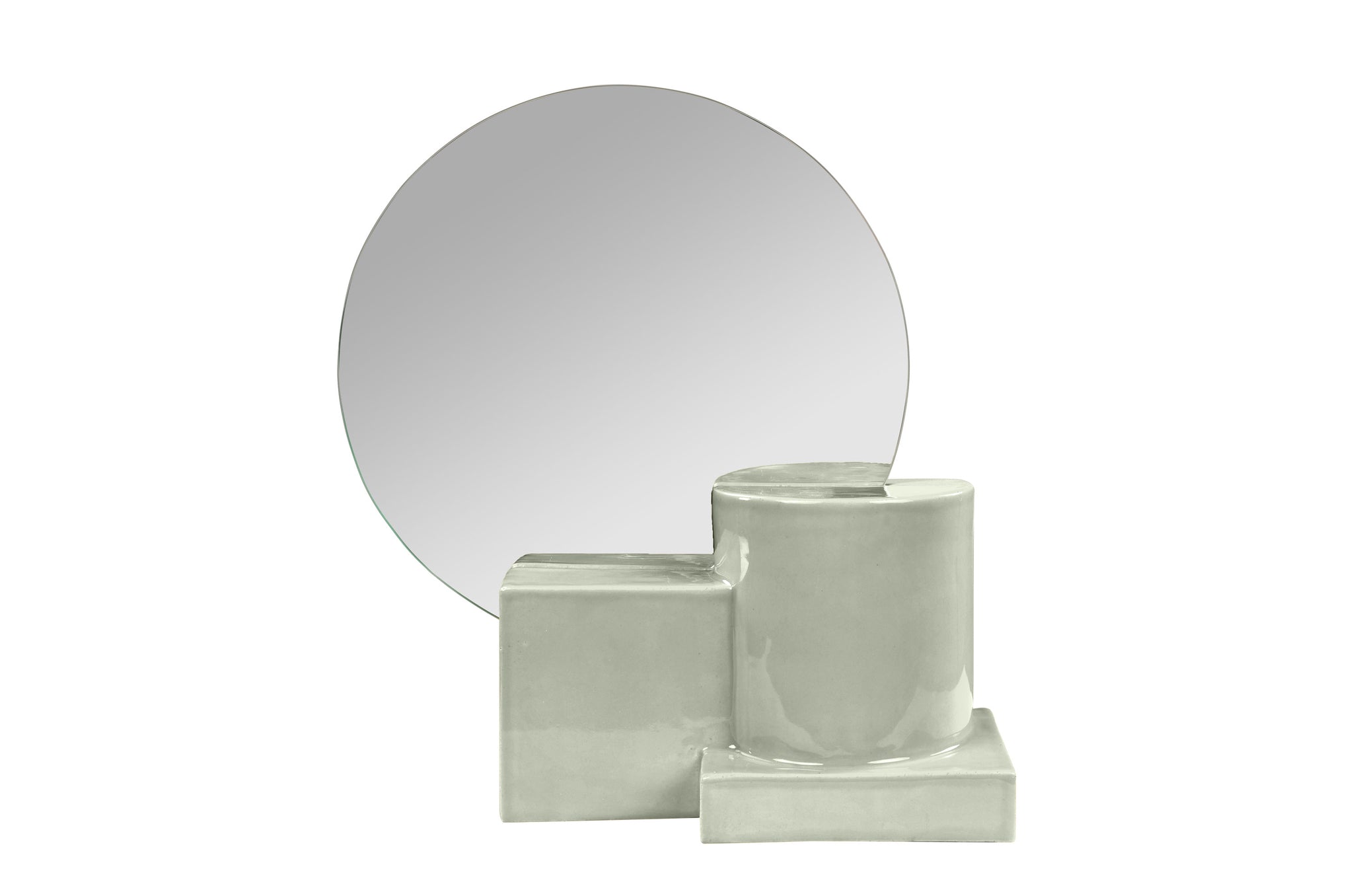 Spiegel Vector in mintgroen keramiek met ronde spiegel.
