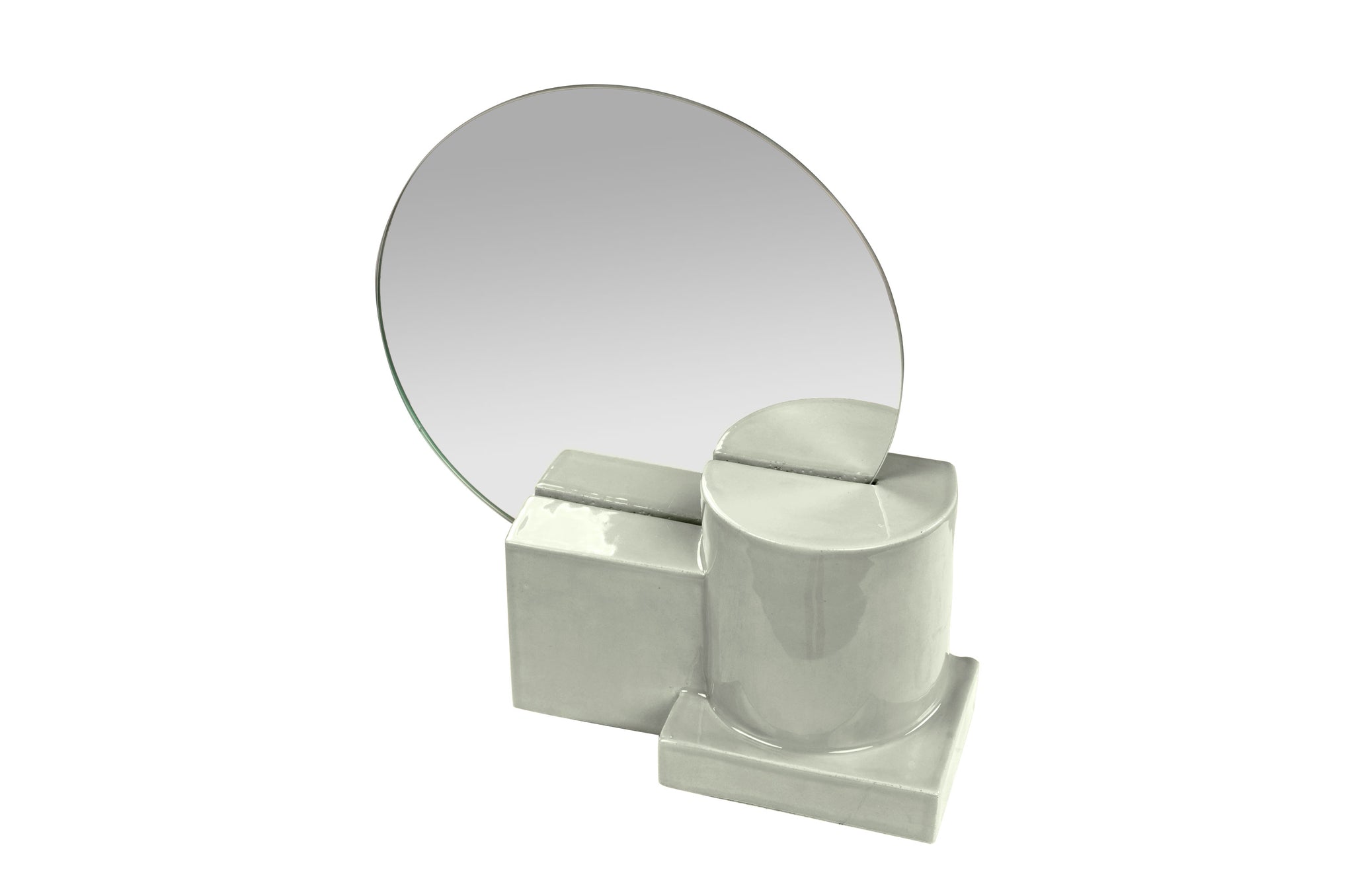 Designspiegel Vector Mint Green op een console, handgemaakt keramiek.