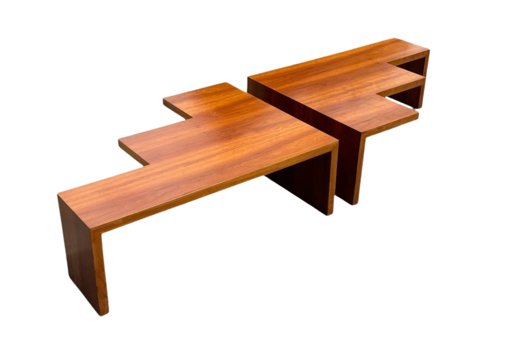 Vintage Leolux salontafel set van twee houten tafels