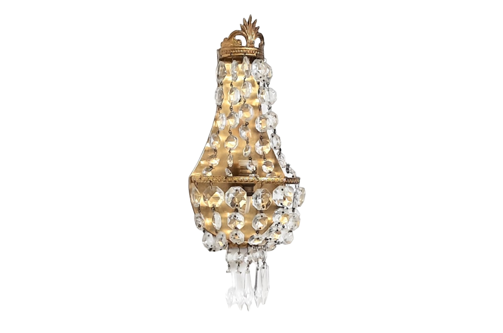 Set van twee vintage wandlampen met geslepen kristal