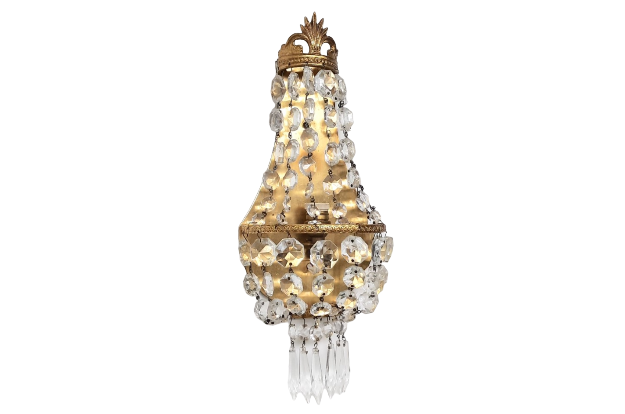 Messing wandlamp met geslepen kristallen vintage