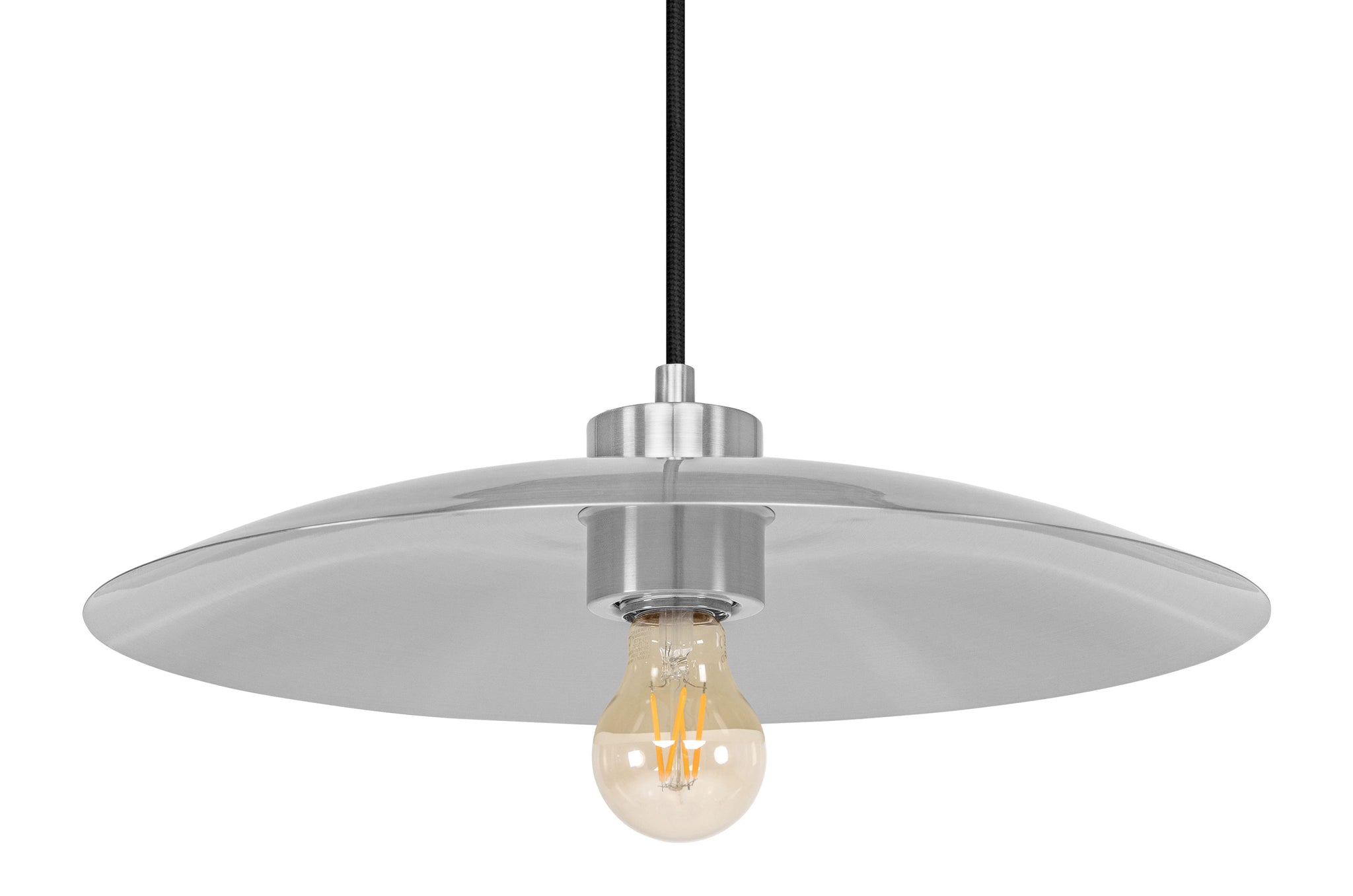 Hanglamp van aluminium gezien van onderzijde met centraal geplaatste fitting