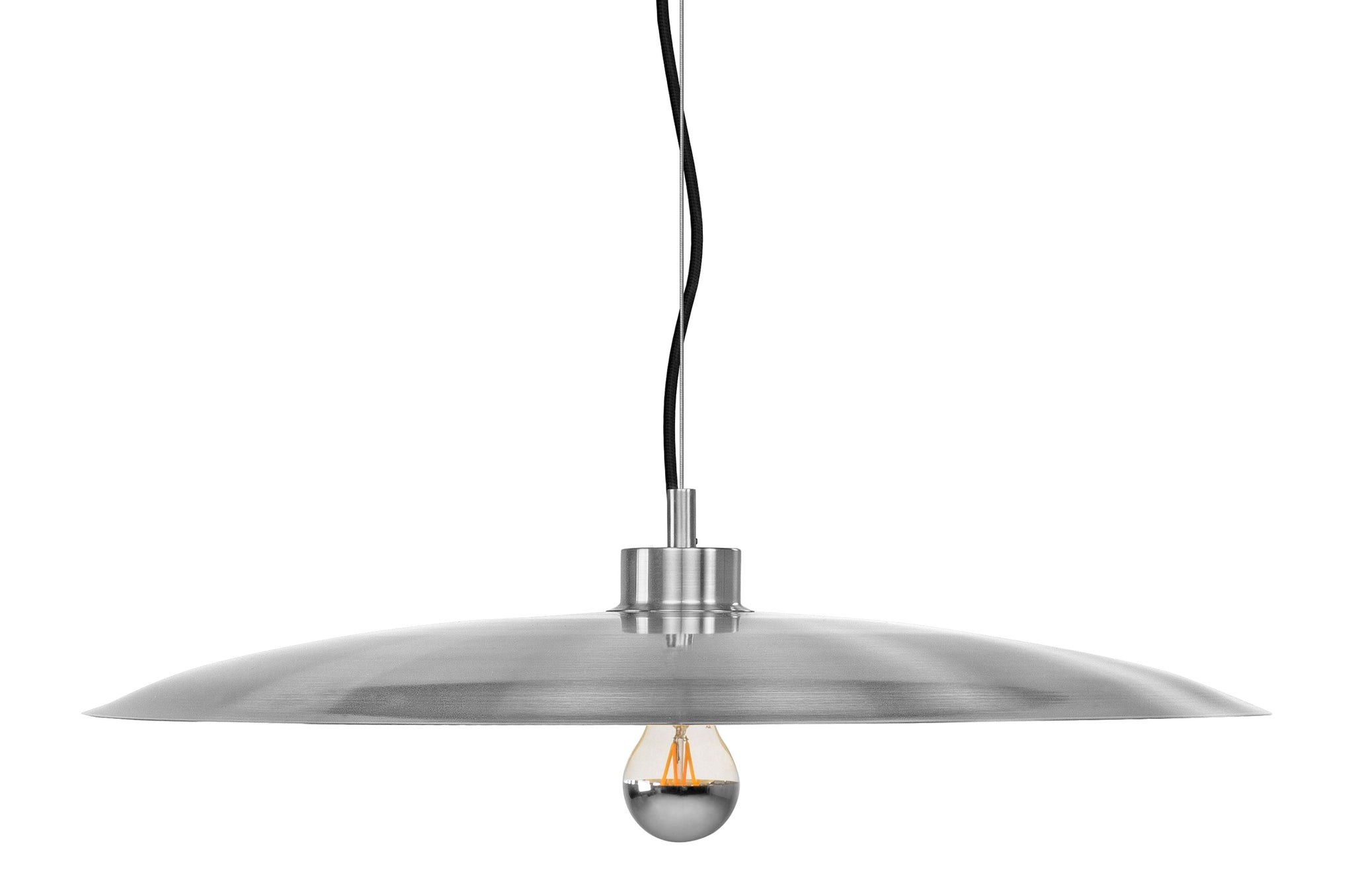 Aluminium hanglamp in grotere uitvoering, gezien van onderzijde met centrale fitting
