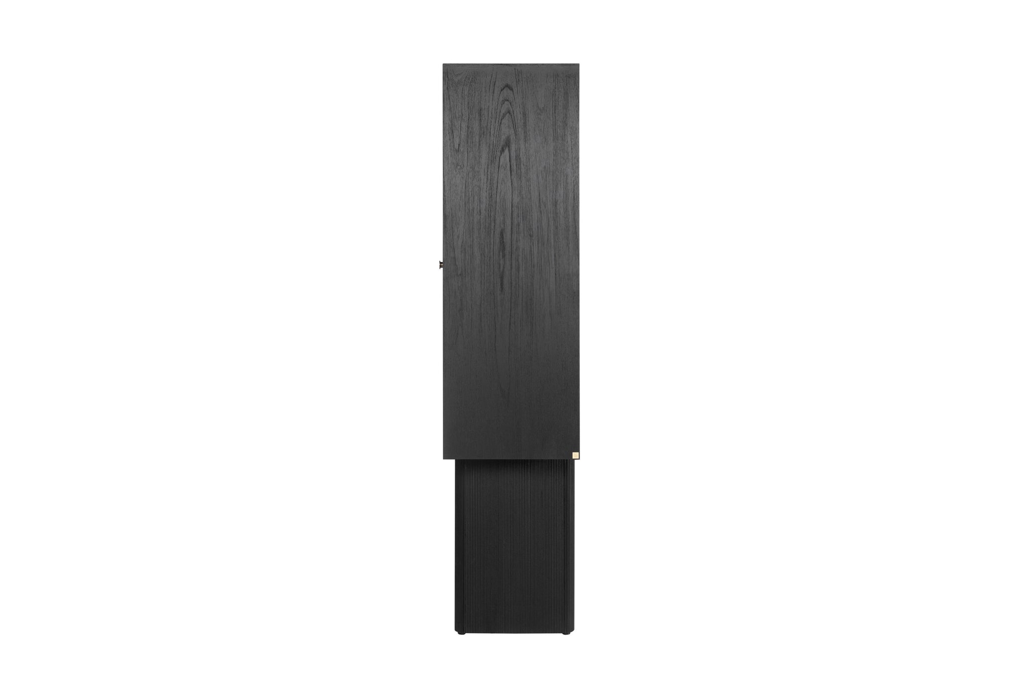 Design opbergmeubel van zwart hout met grafisch reliëf