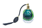 Glazen parfumverstuiver met luxe uitstraling en groen-blauwe kleurdiepte.