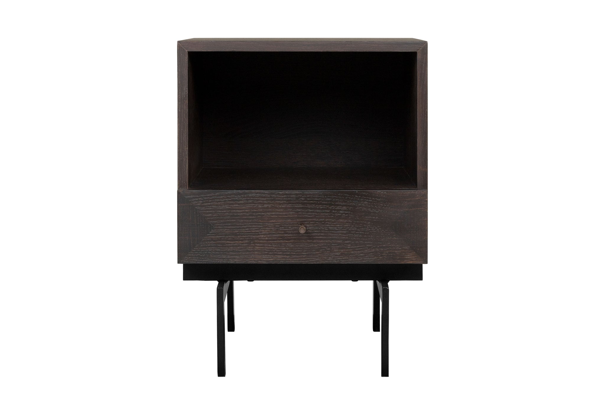 Nachtkast Capetown van Versmissen in eikenfineer met zwart metalen frame