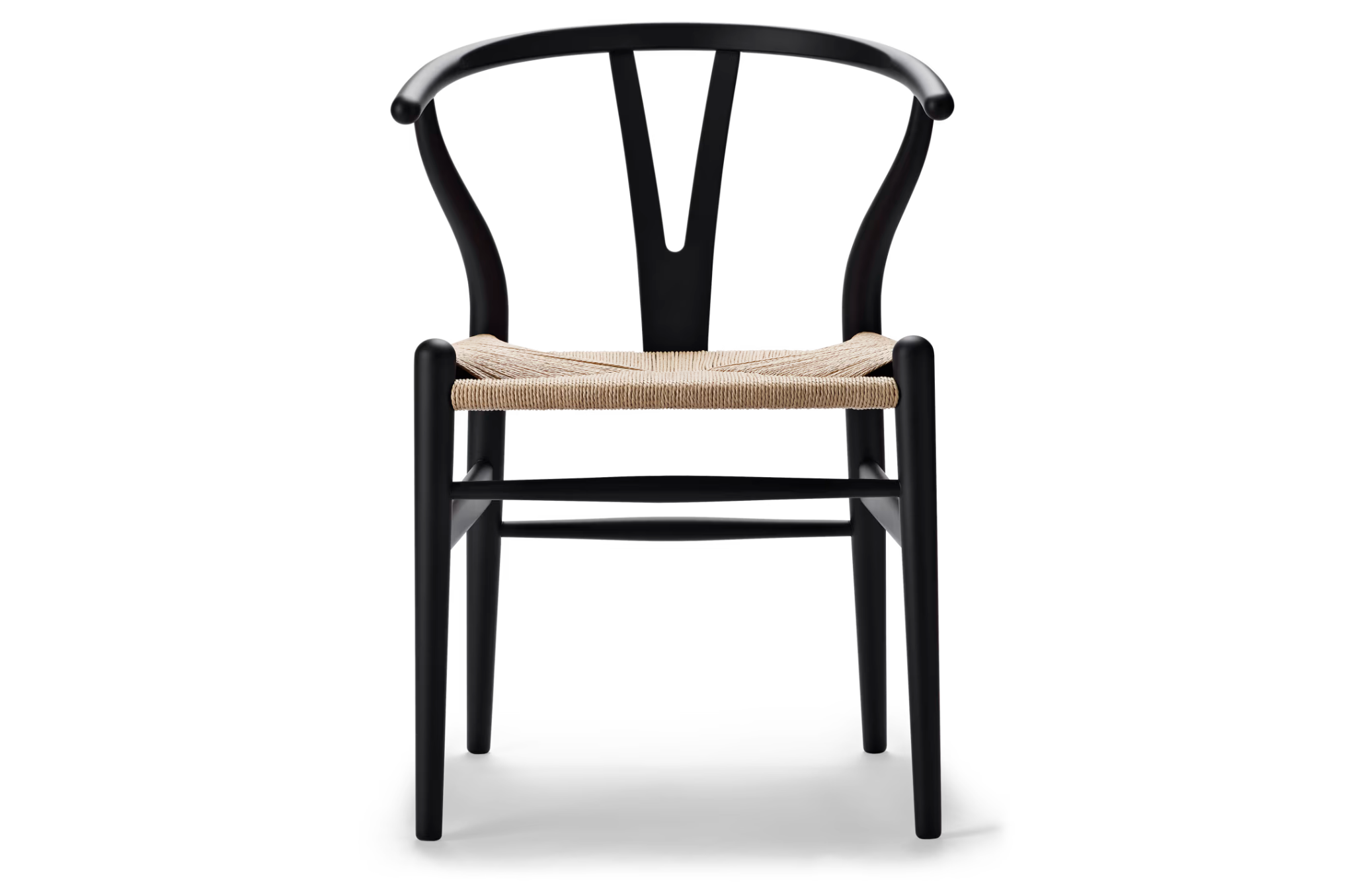 CH24 Wishbone stoel in Soft Black met natural papercord