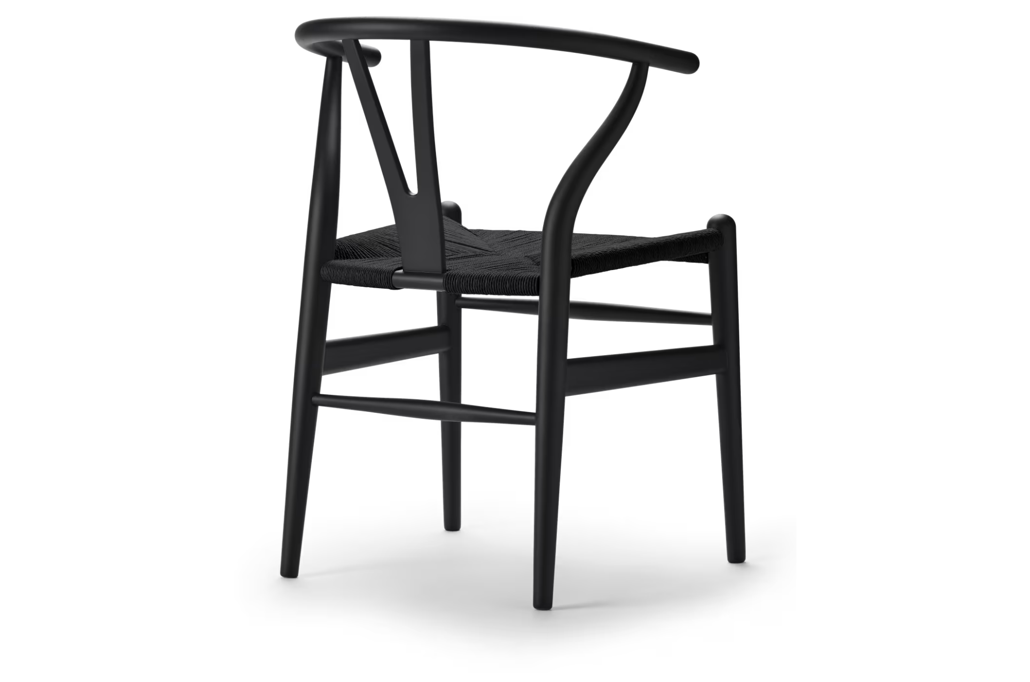 Handgevlochten zwart papercord zitting van CH24 Wishbone stoel